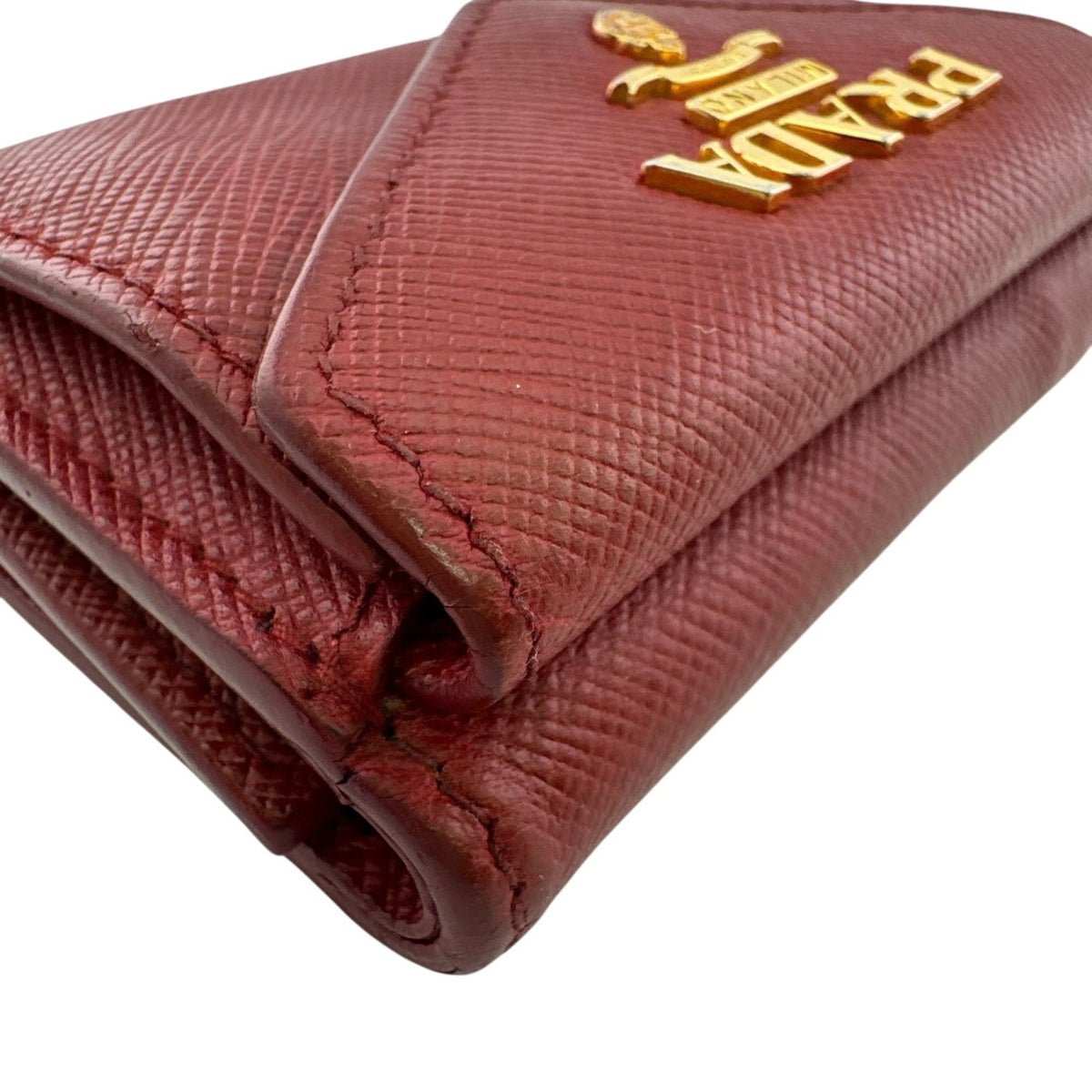 Prada Saffiano Red Color Leather Wallet (Tri-Fold) (Pre-Owned)