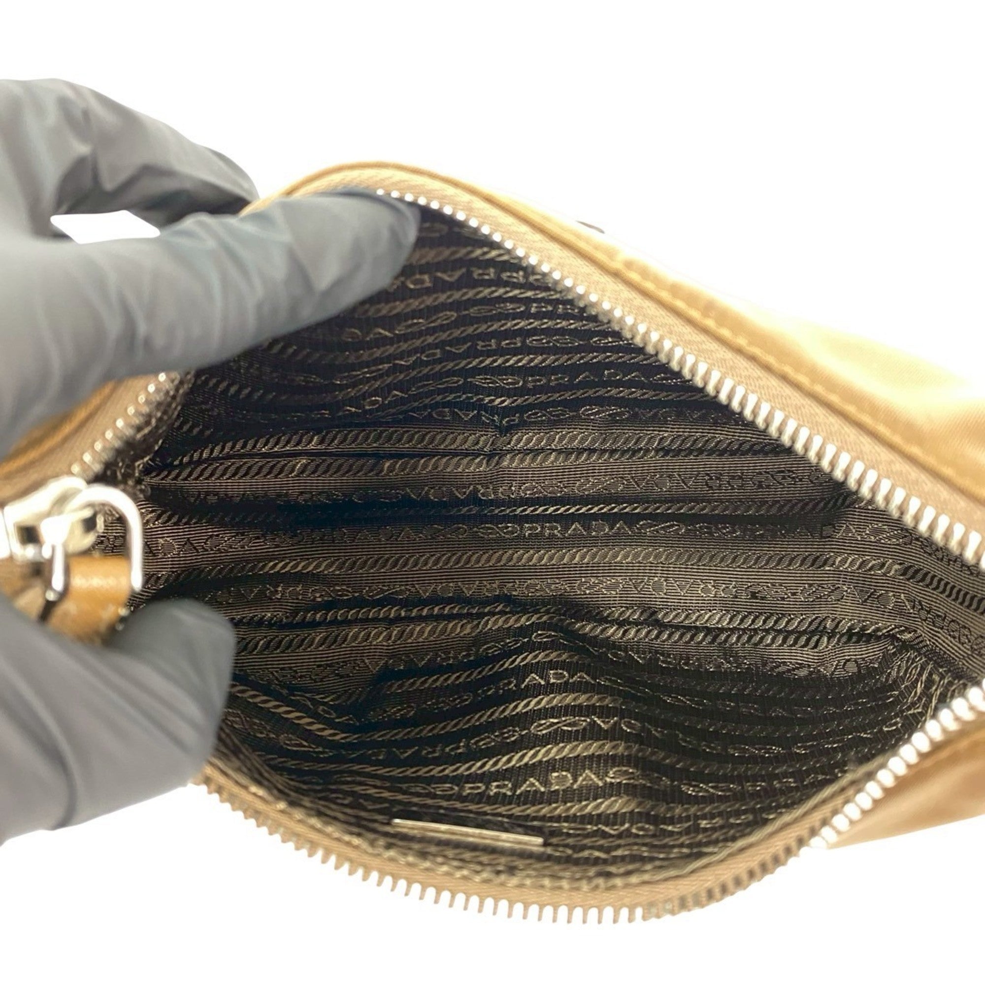 Prada Brown Nylon Leather Pochette Pouch Shoulder Bag (Pre-Owned)