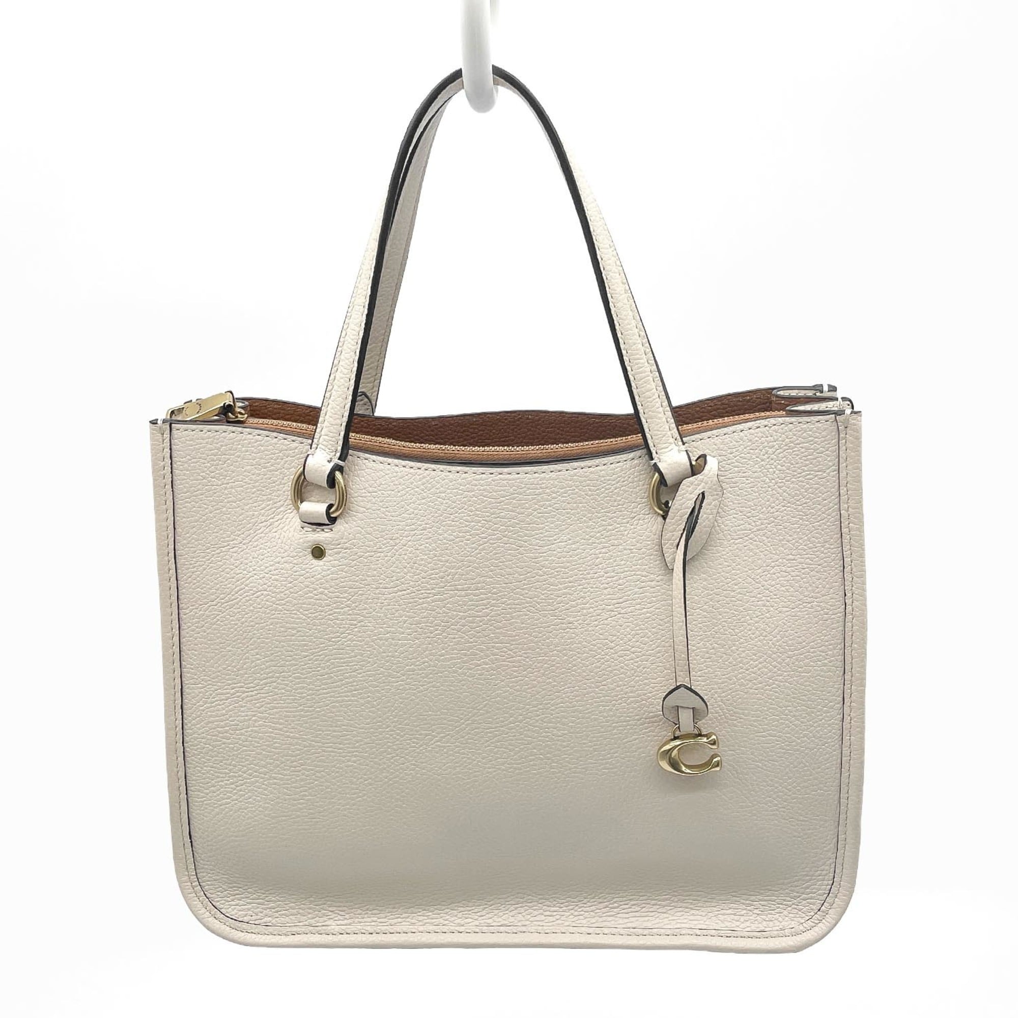 Coach Beige Gold Leather Shoulder Bag Tote Bag (Pre-Owned)
