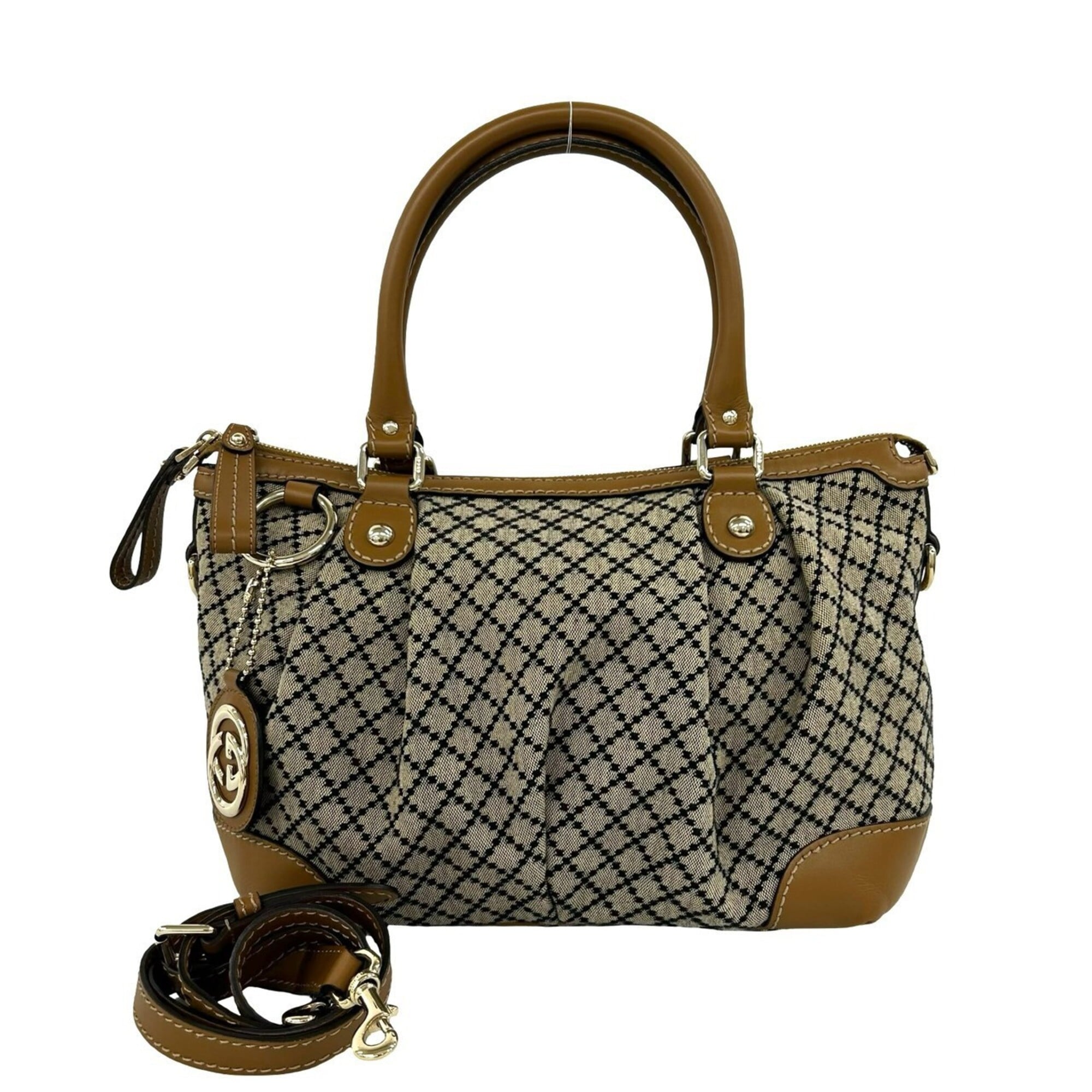Gucci Beige Black Canvas Leather Handbag Shoulder Bag (Pre-Owned)
