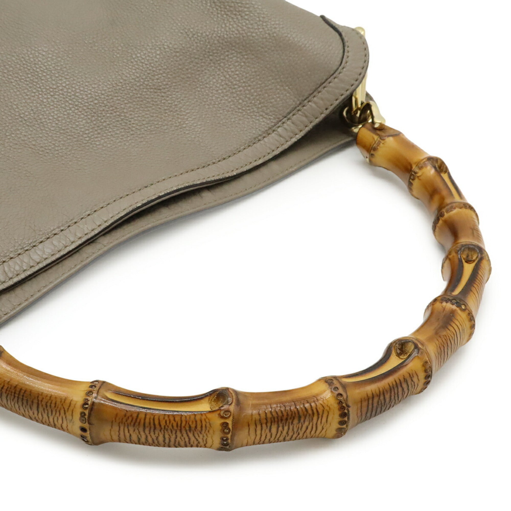 Gucci Bamboo Grayish Bamboo Leather Handbag Shoulder Bag (Pre-Owned)