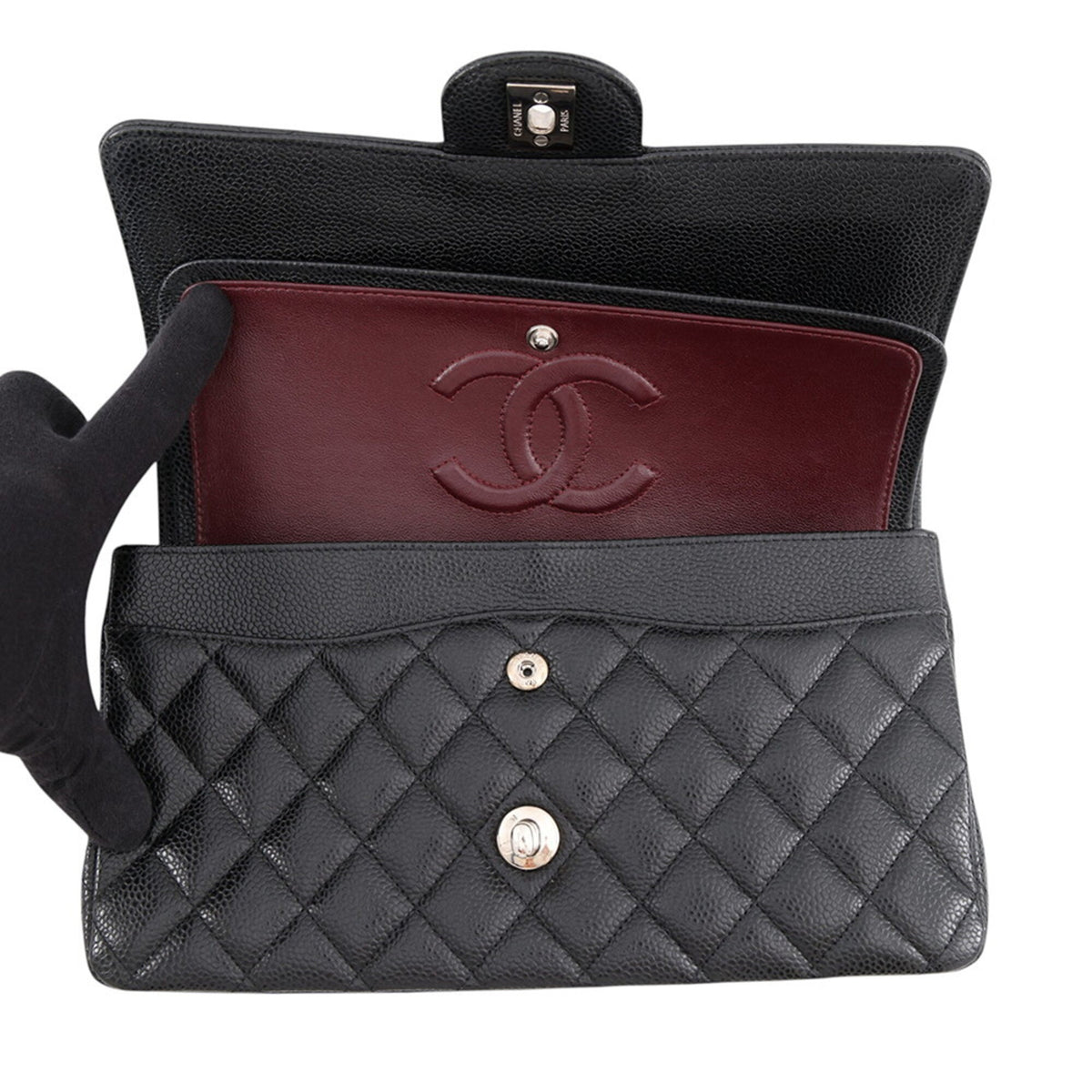 Chanel Black Grained Calfskin Handbag Shoulder Bag (Pre-Owned)