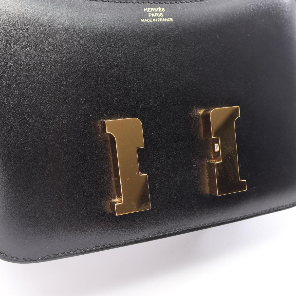 Hermes Black Box Calf Leather Handbag Shoulder Bag (Pre-Owned)