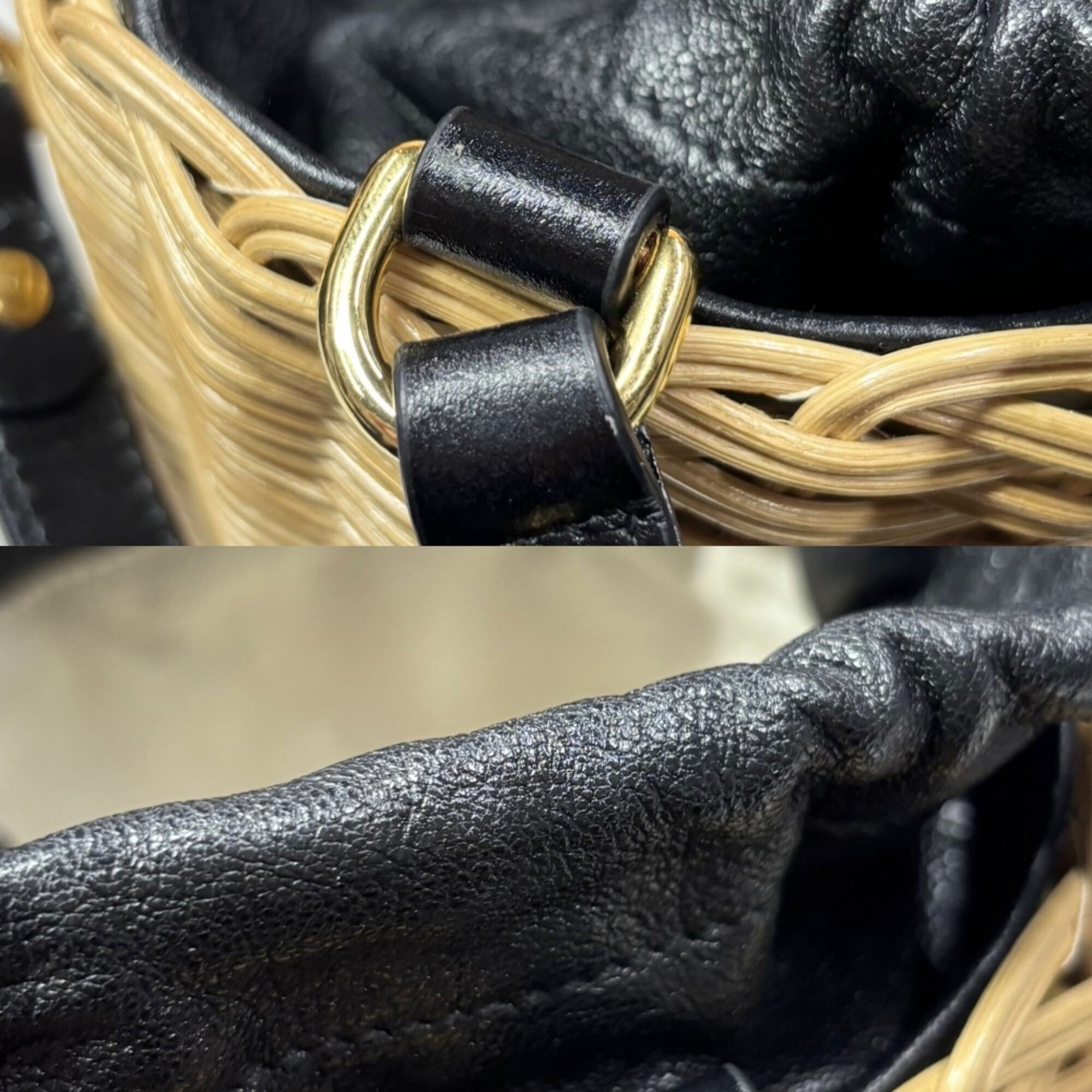 Gucci Beige Black Leather Wisteria Vine Handbag (Pre-Owned)