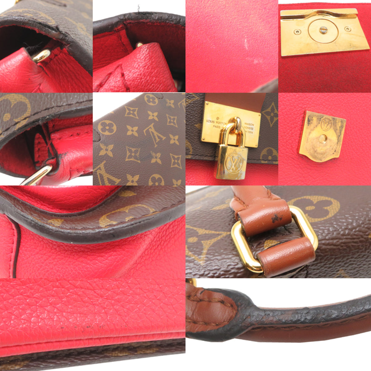Louis Vuitton Brown Red Color Monogram Handbag (Pre-Owned)