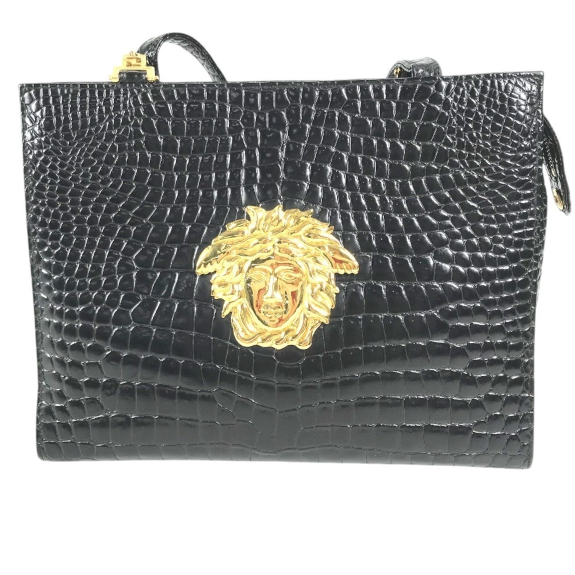 Versace Black Leather Shoulder Bag Tote Bag (Pre-Owned)