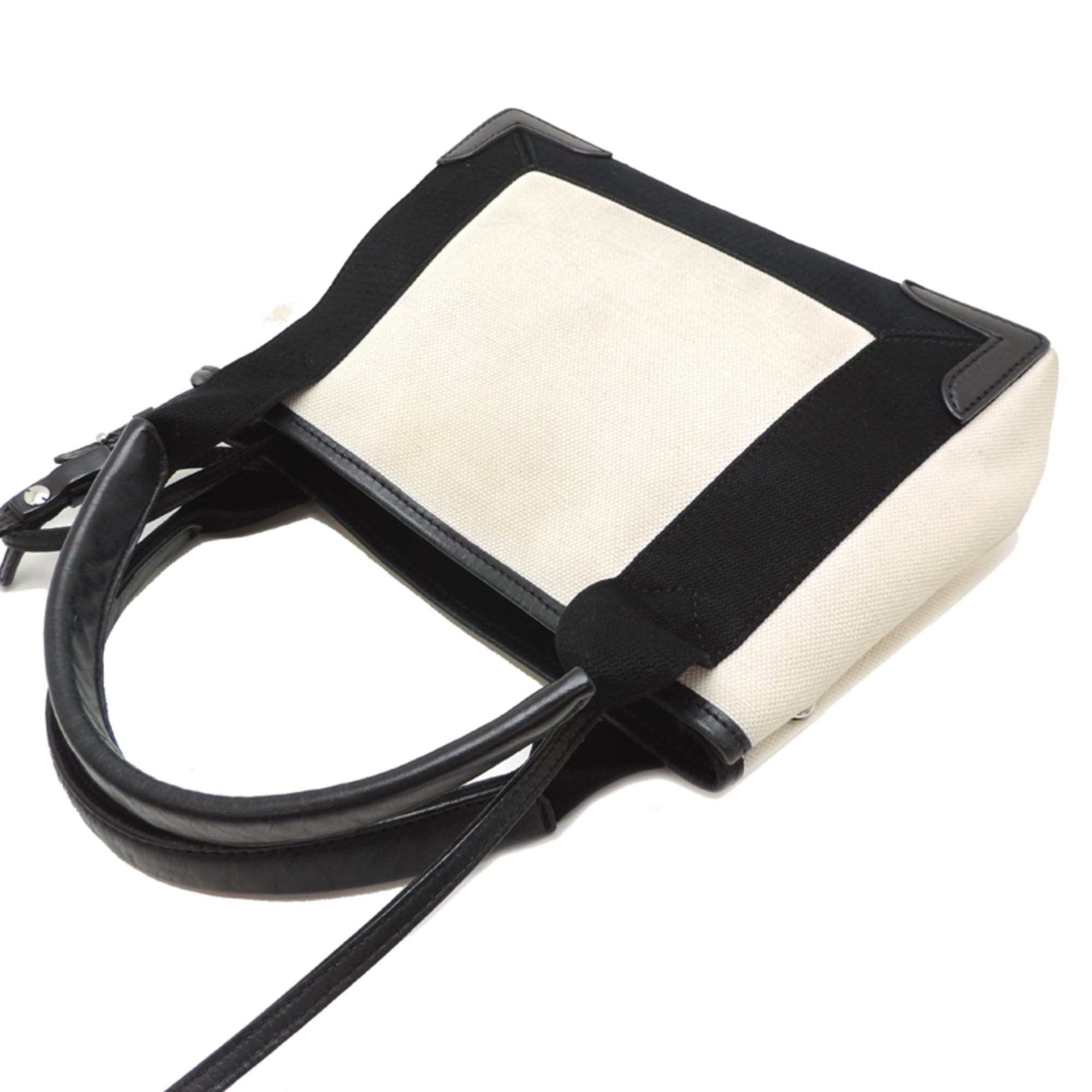 Balenciaga Black White Canvas Leather Handbag Pouch (Pre-Owned)