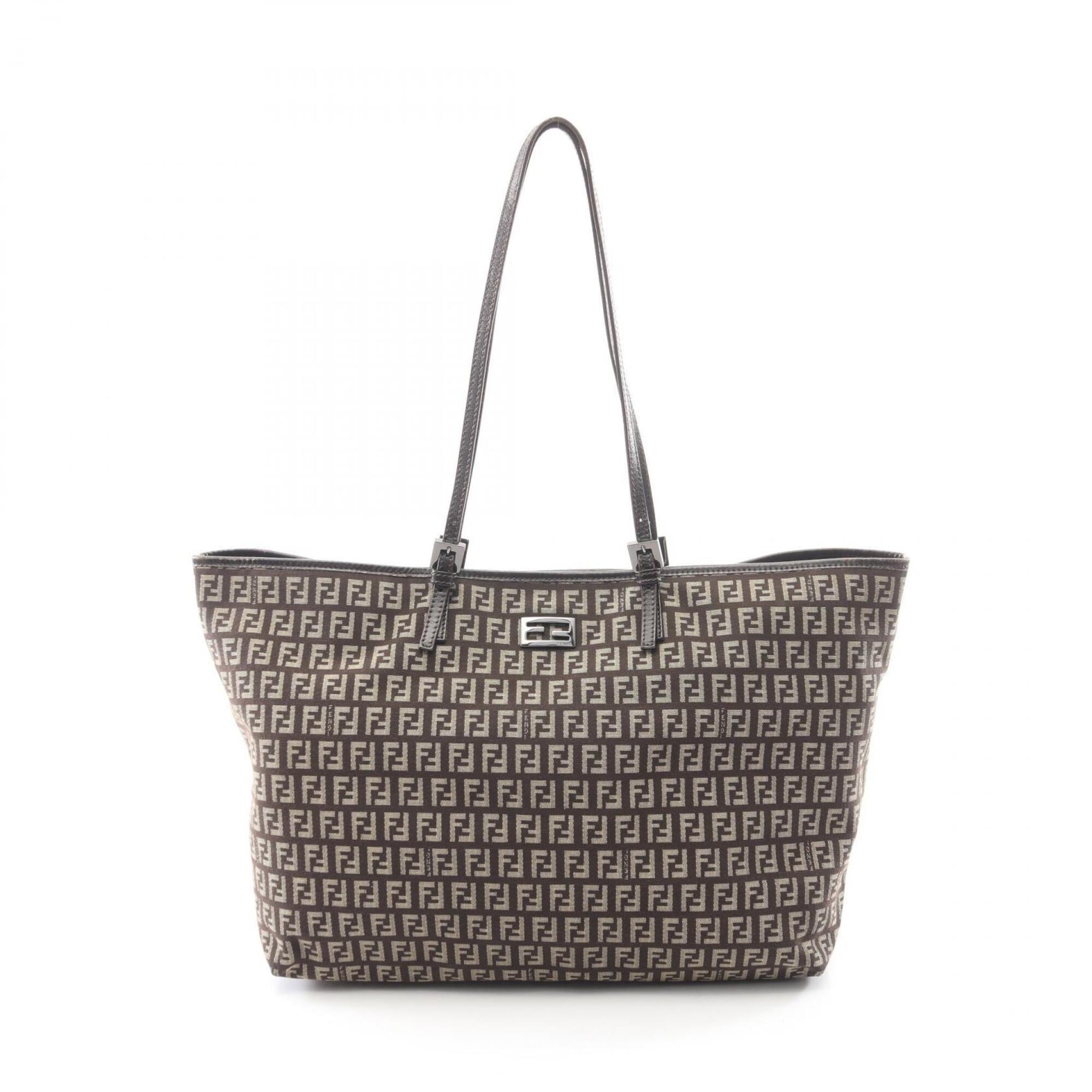 Fendi Beige Brown Canvas Leather Handbag Tote Bag (Pre-Owned)