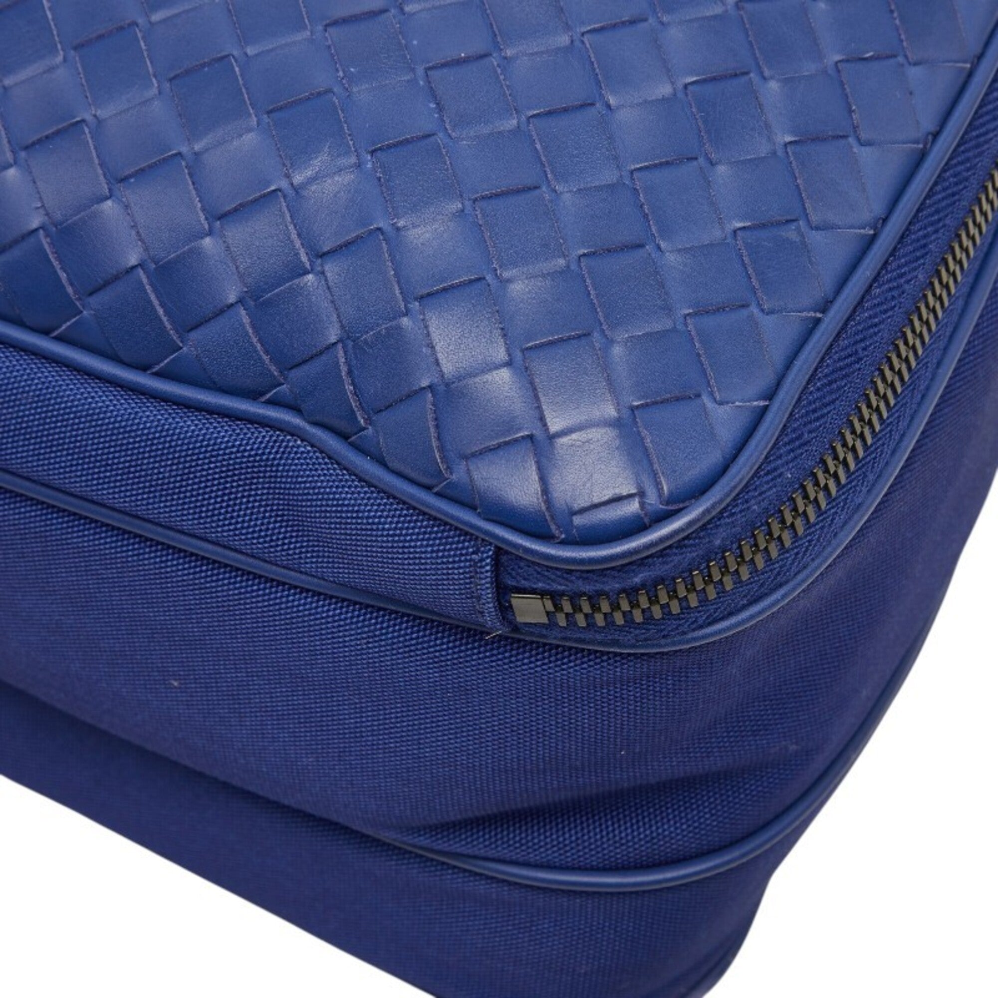 Bottega Veneta Intrecciato Blue Canvas Leather Messenger Bag Shoulder Bag (Pre-Owned)