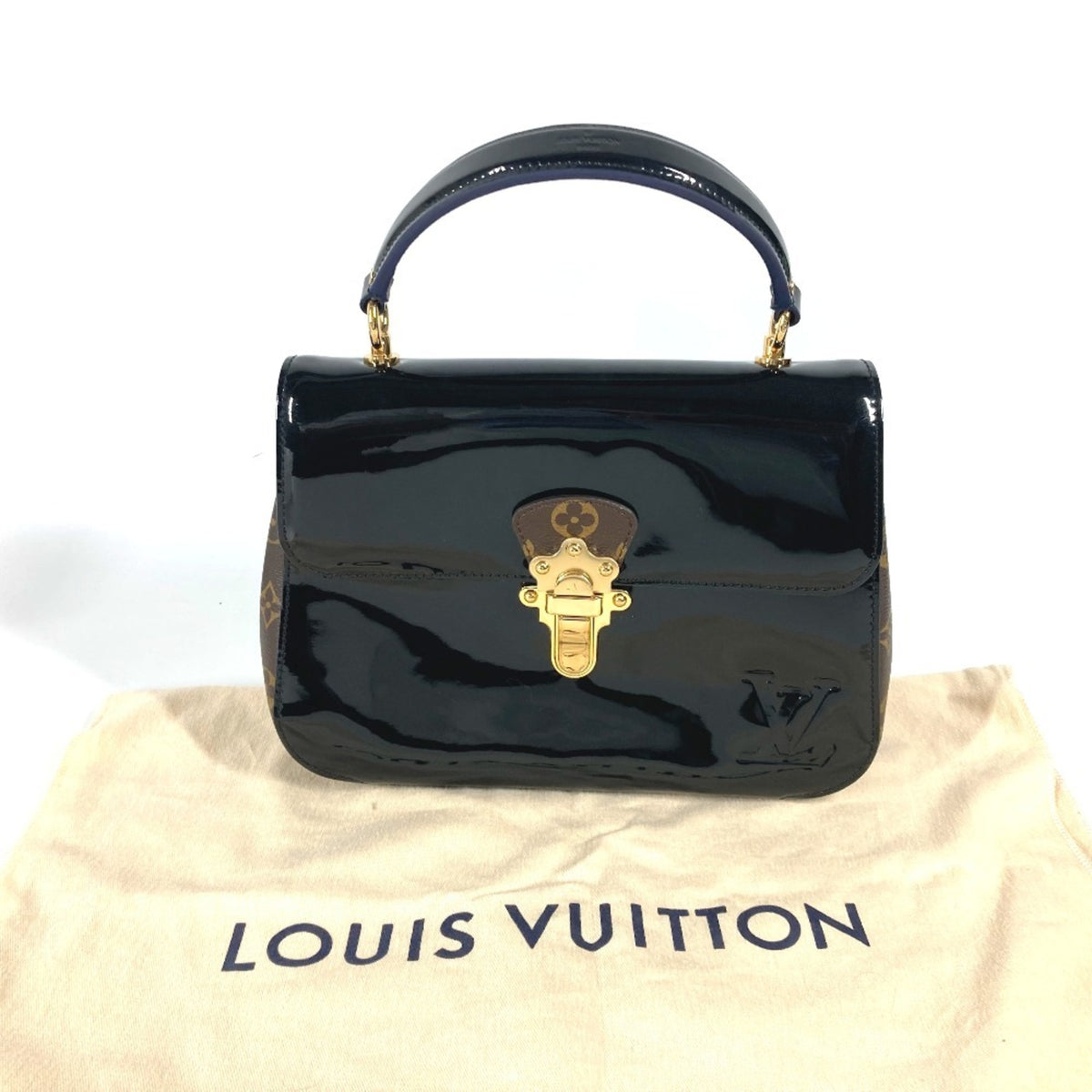 Louis Vuitton Black Brown Patent Leather Monogram Handbag (Pre-Owned)