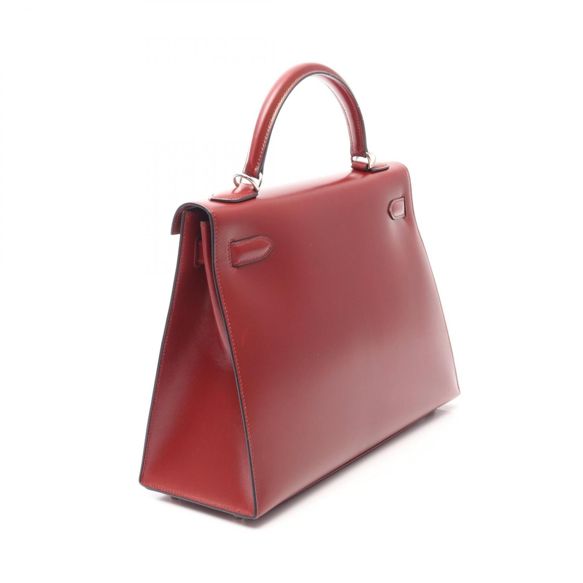 Hermes Bordeaux Box Calf Leather Handbag (Pre-Owned)