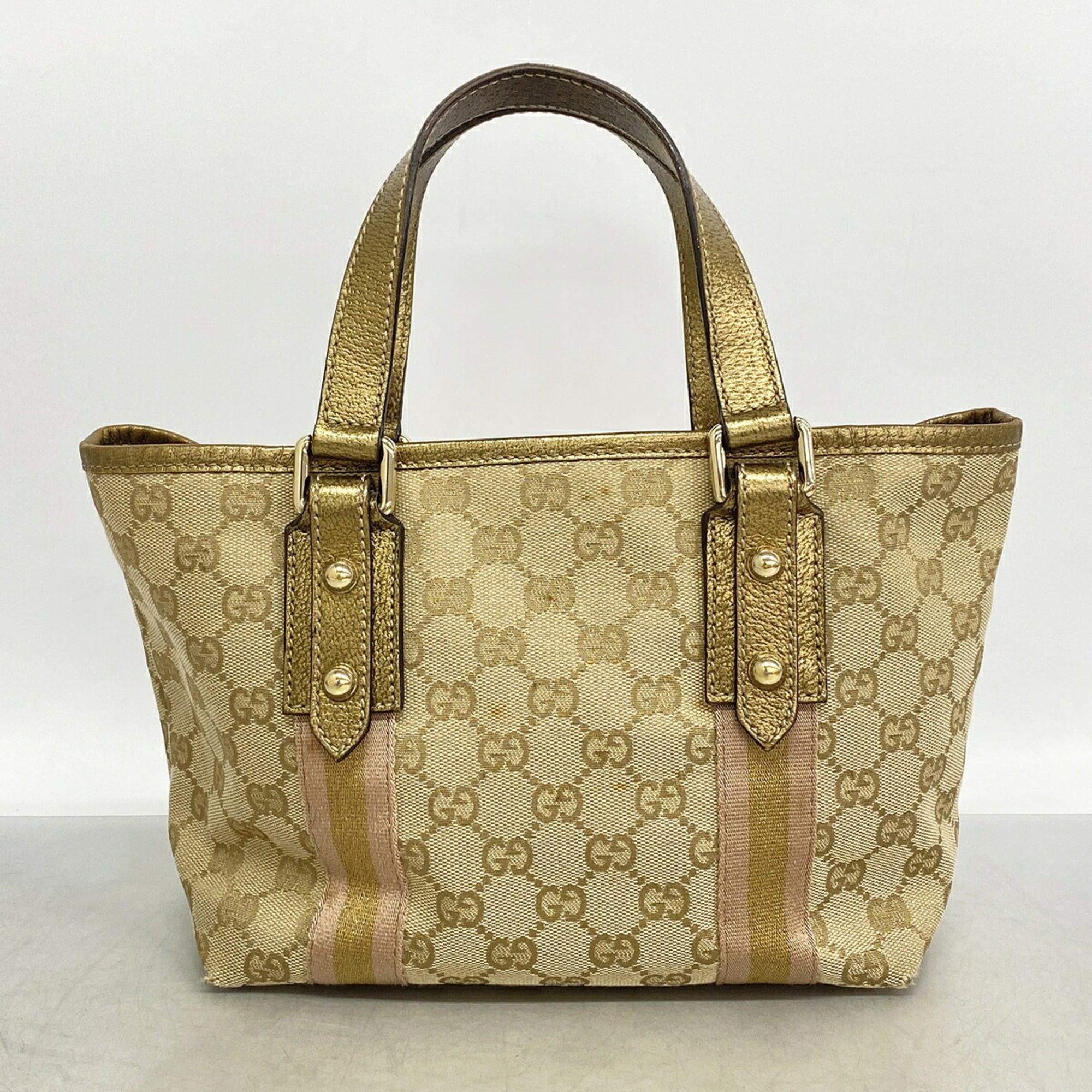 Gucci Beige Brown Canvas Handbag (Pre-Owned)