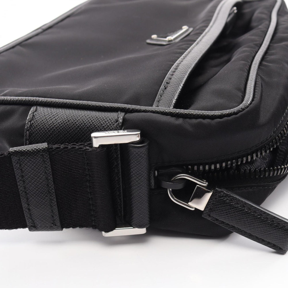 Prada Black Nylon Leather Handbag Shoulder Bag (Pre-Owned)