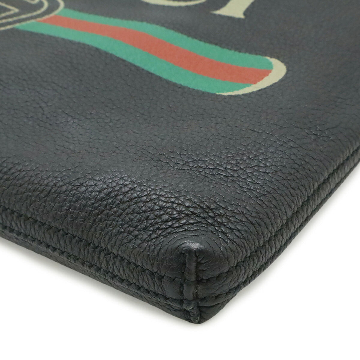 Gucci Black Green Red Color Leather Clutch Bag (Pre-Owned)