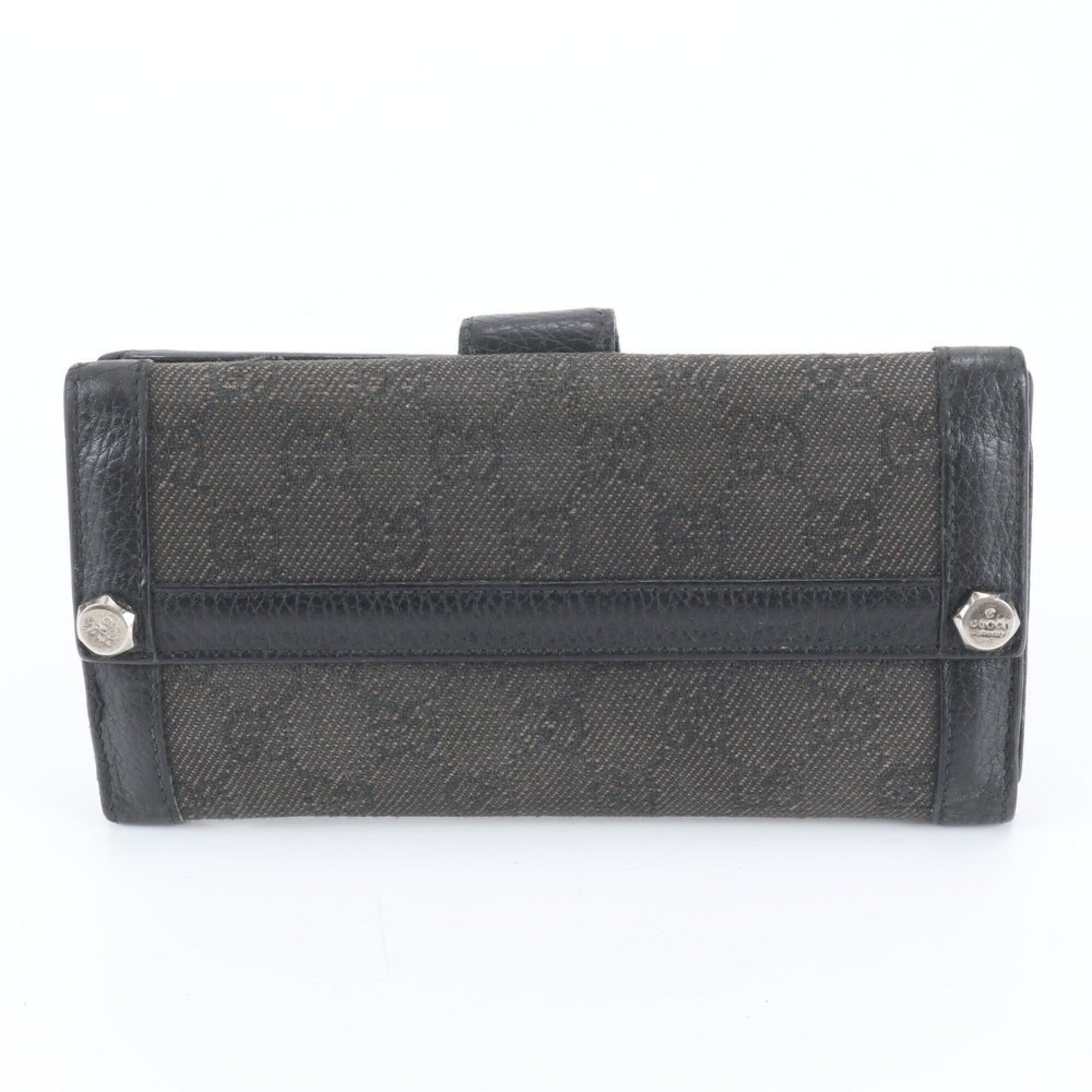 Gucci Black Leather Canvas Long Wallet (Bi-Fold) (Pre-Owned)