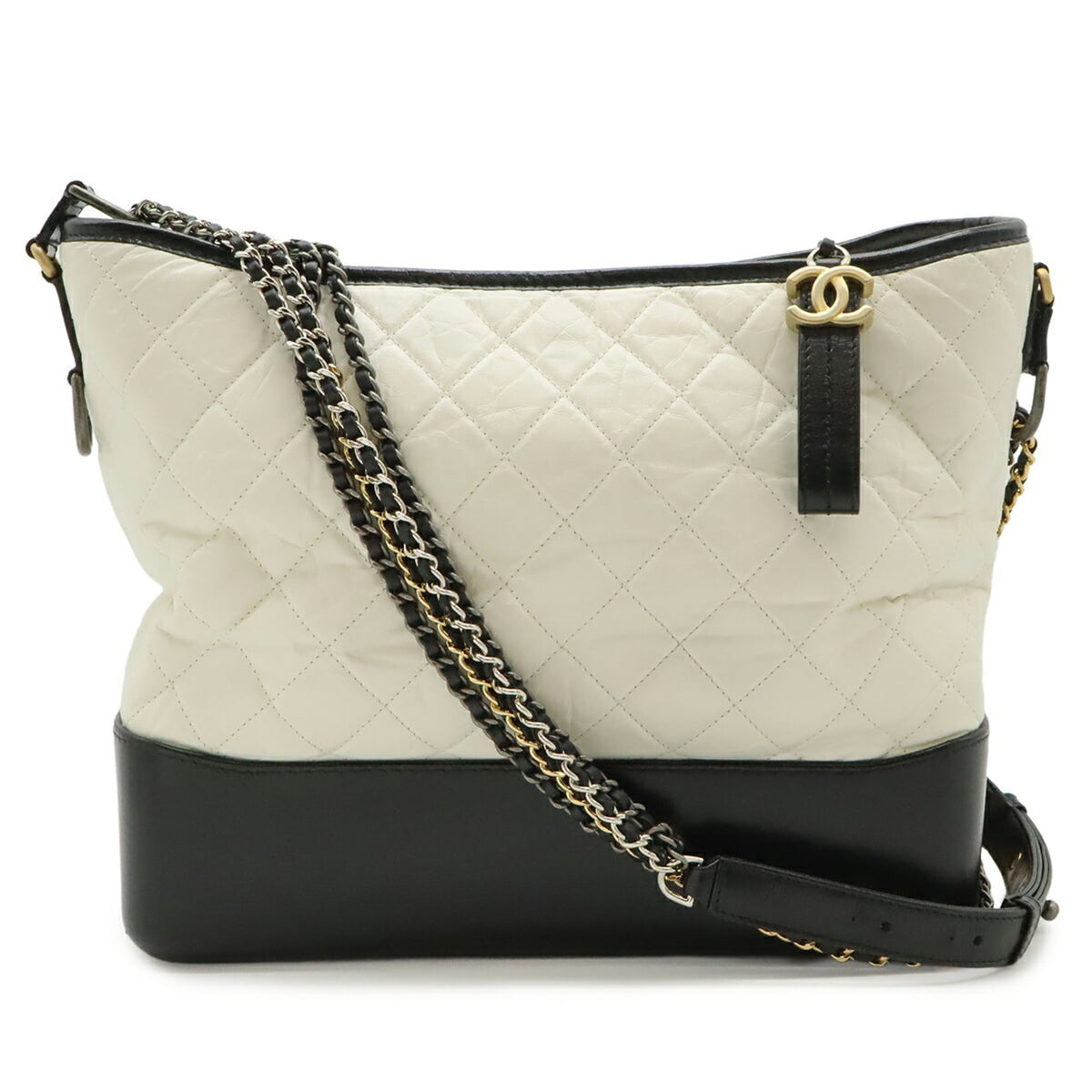 Chanel Gabriel Black White Leather Shoulder Bag (Pre-Owned)