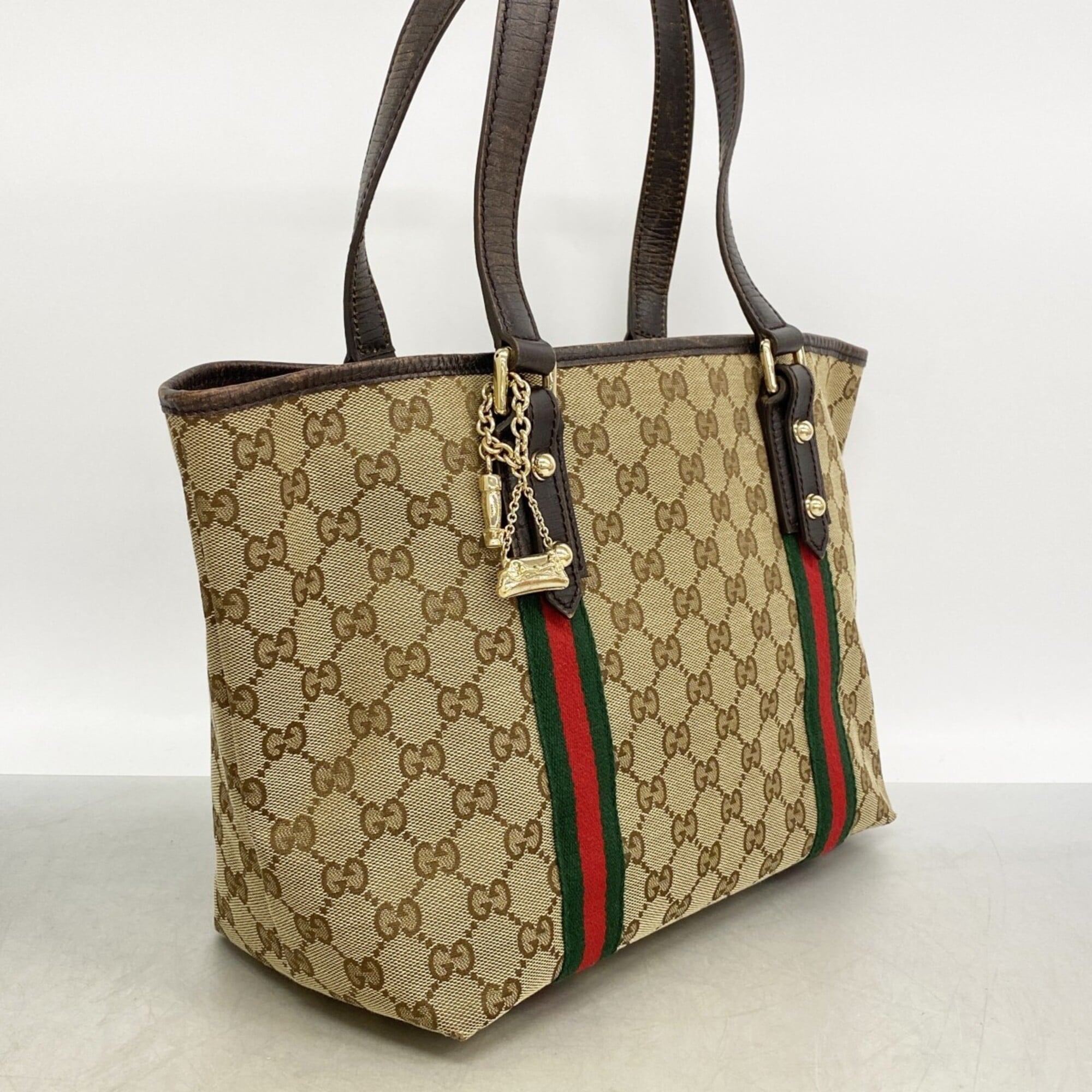 Gucci Beige Brown Canvas Tote Bag (Pre-Owned)