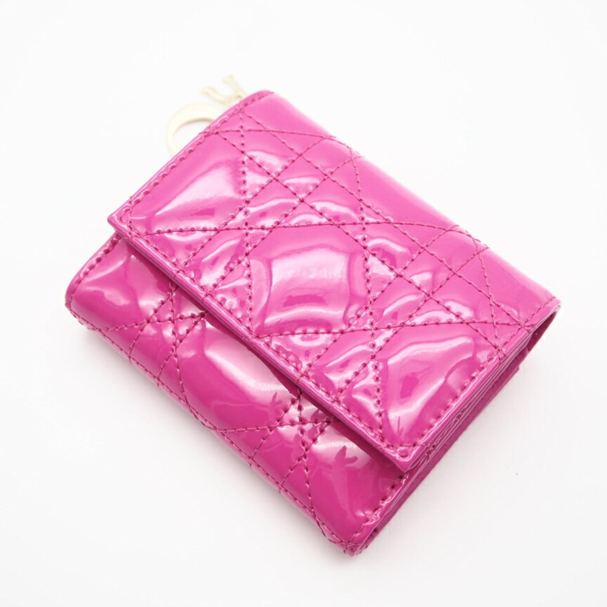Christian Dior Pink Patent Leather Wallet (Tri-Fold) (Pre-Owned)