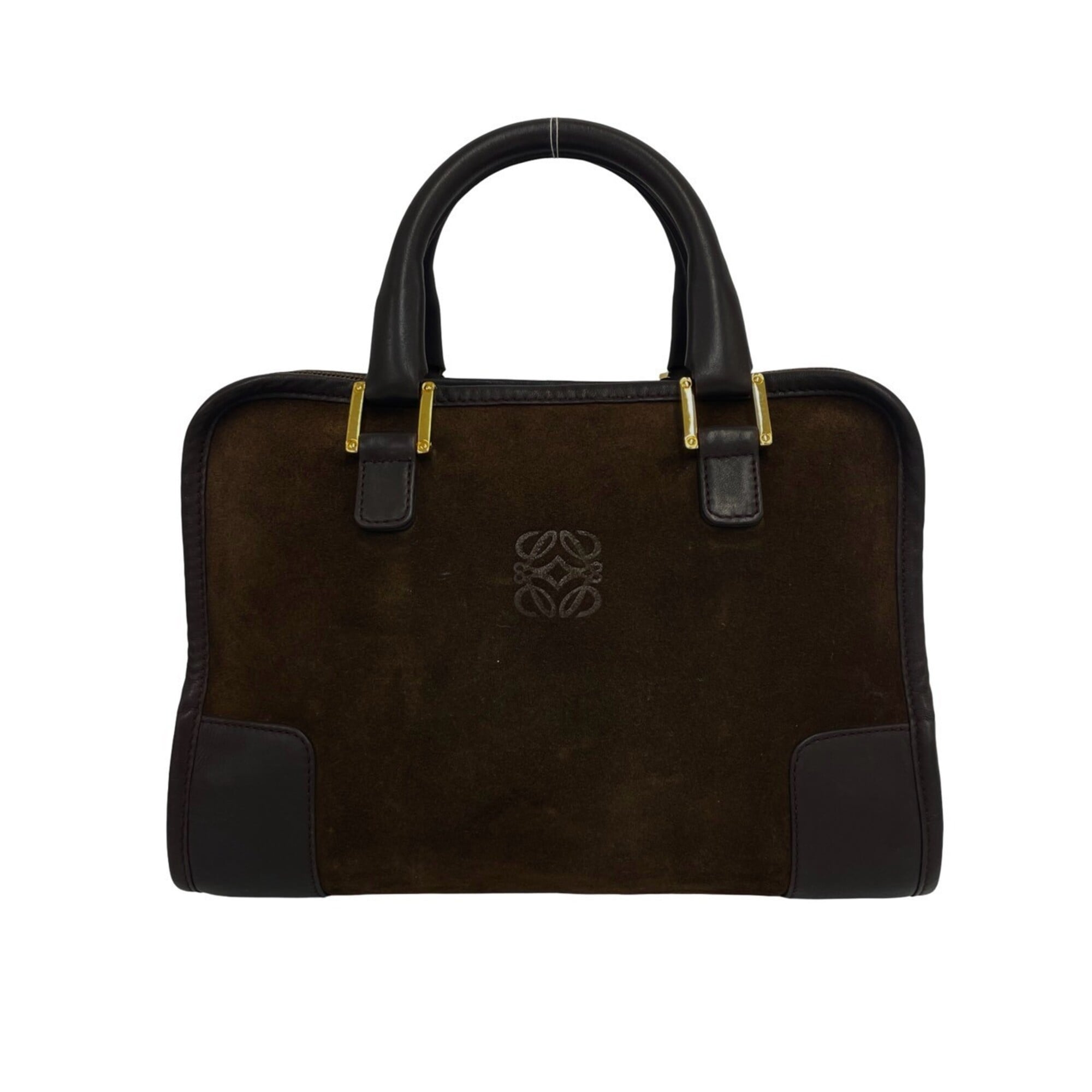 Loewe Brown Suede Leather Boston Bag Handbag (Pre-Owned)