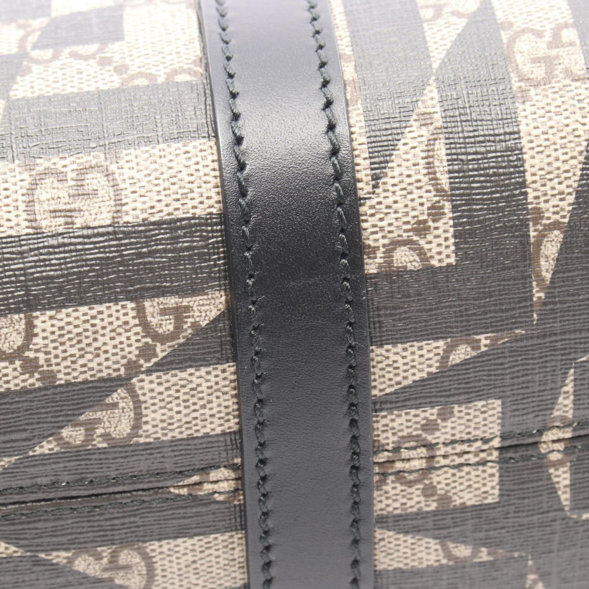 Gucci Beige Black Brown Coated Canvas Leather Handbag Tote Bag (Pre-Owned)
