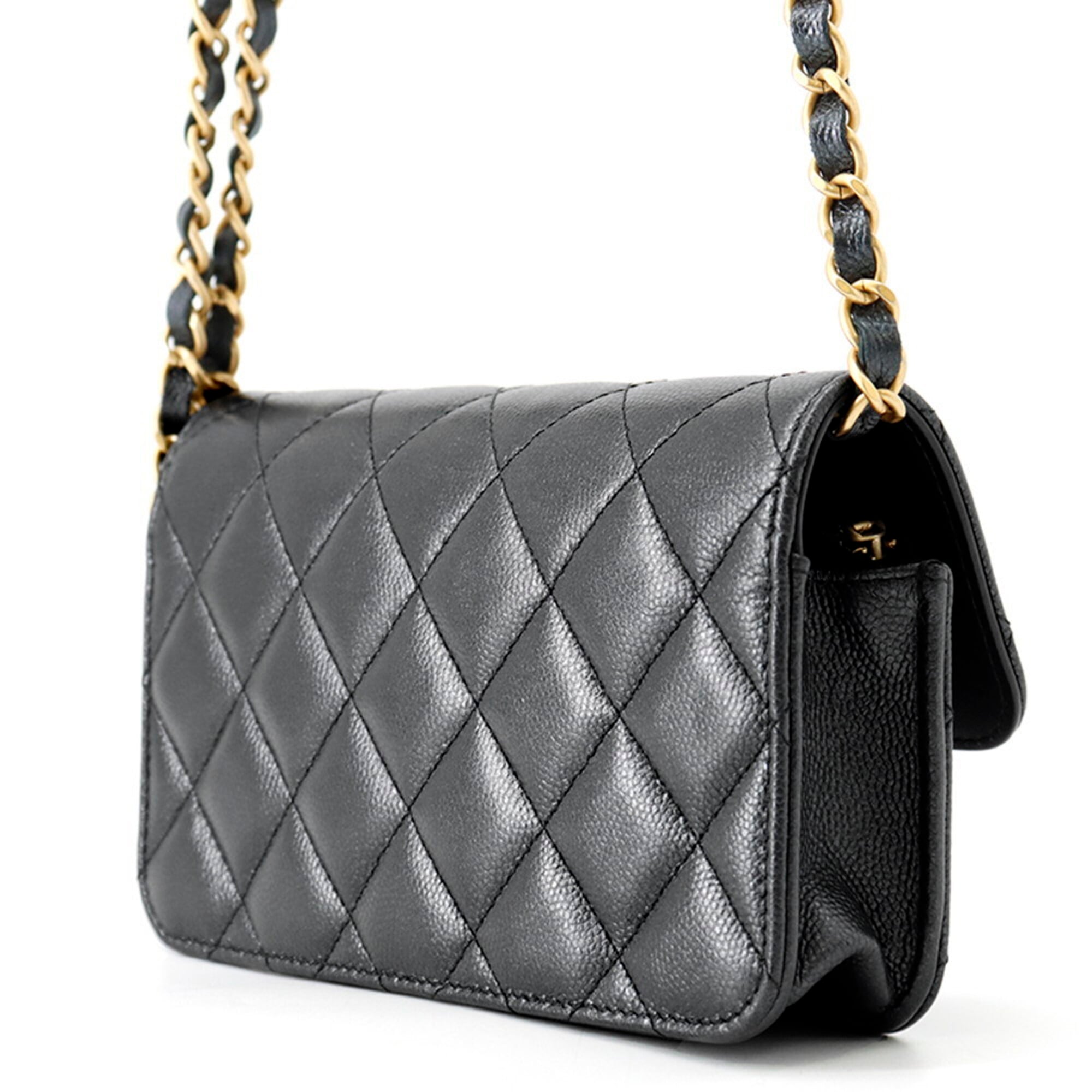 Chanel Gunmetal Grained Calfskin Handbag Shoulder Bag (Pre-Owned)