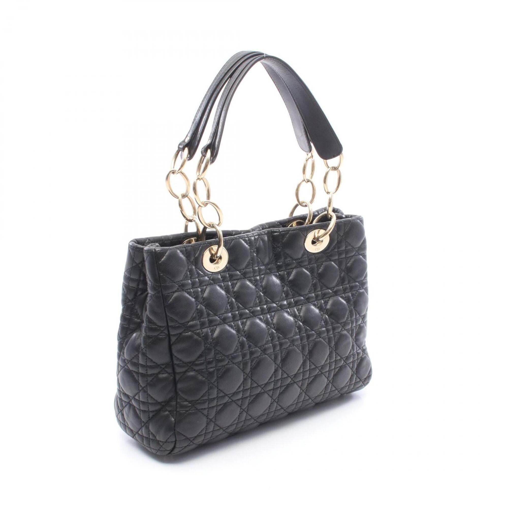 Christian Dior Black Leather Handbag Tote Bag (Pre-Owned)