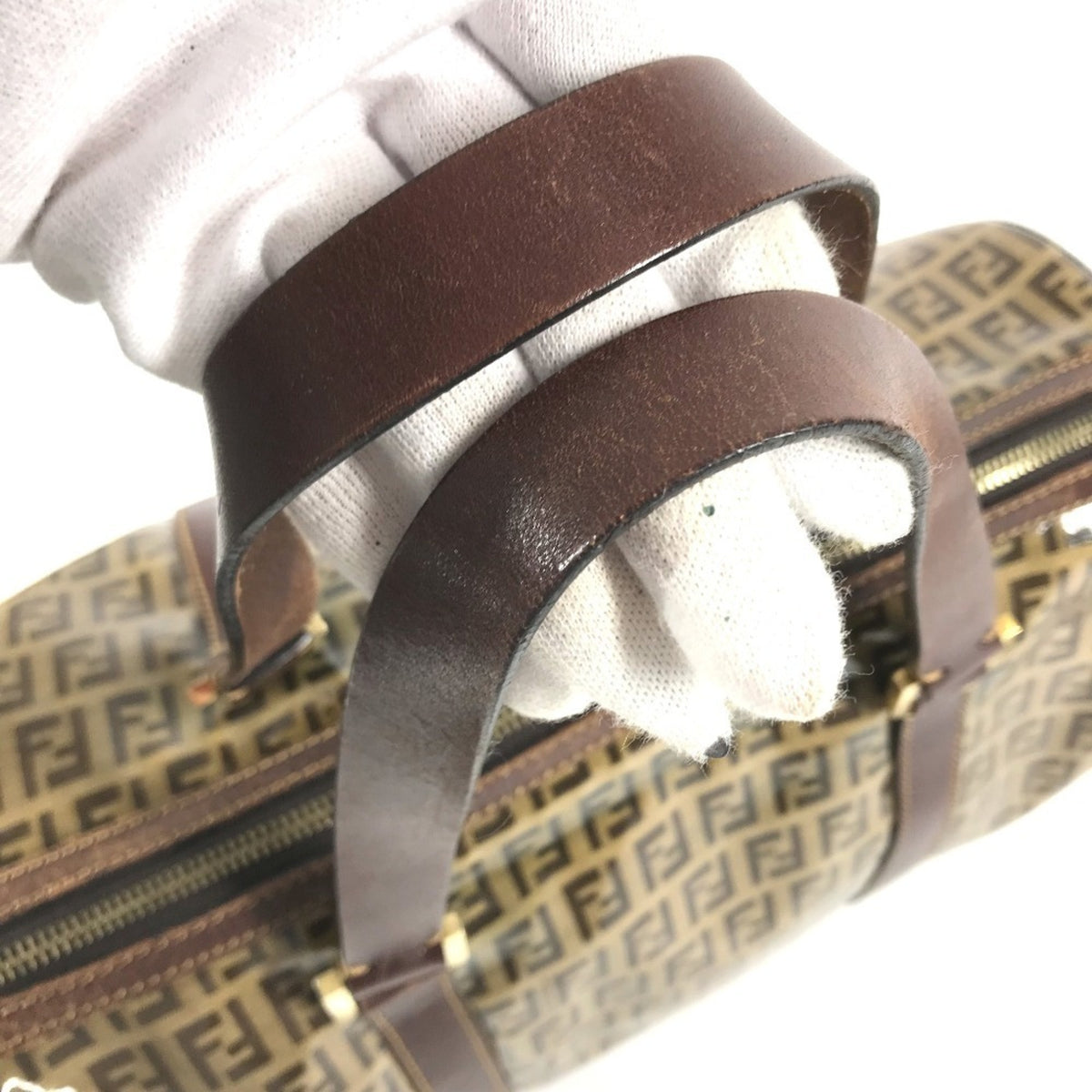 Fendi Brown Zucca Boston Bag Handbag (Pre-Owned)