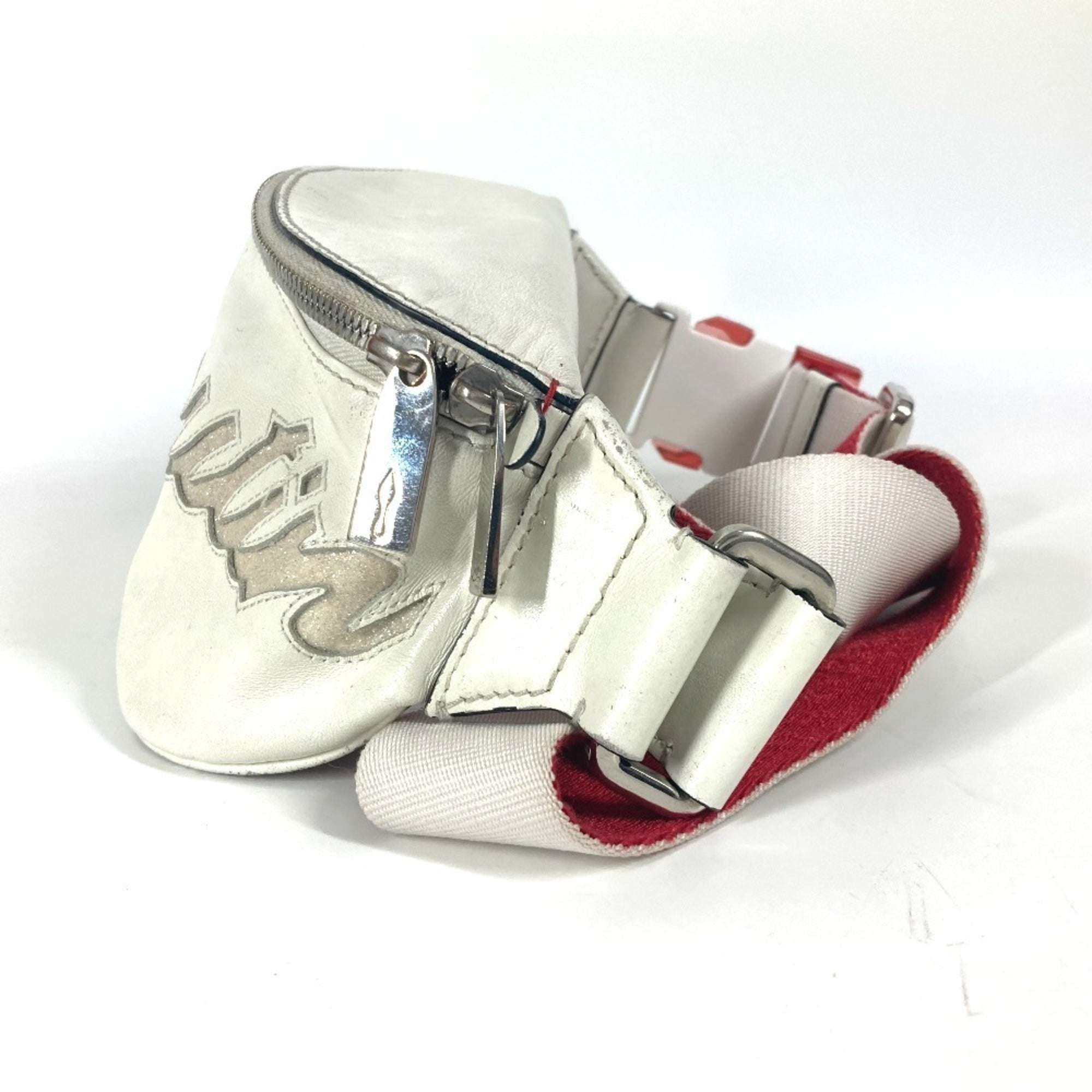 Christian Louboutin Red Color White Leather Shoulder Bag Sling Bag (Pre-Owned)