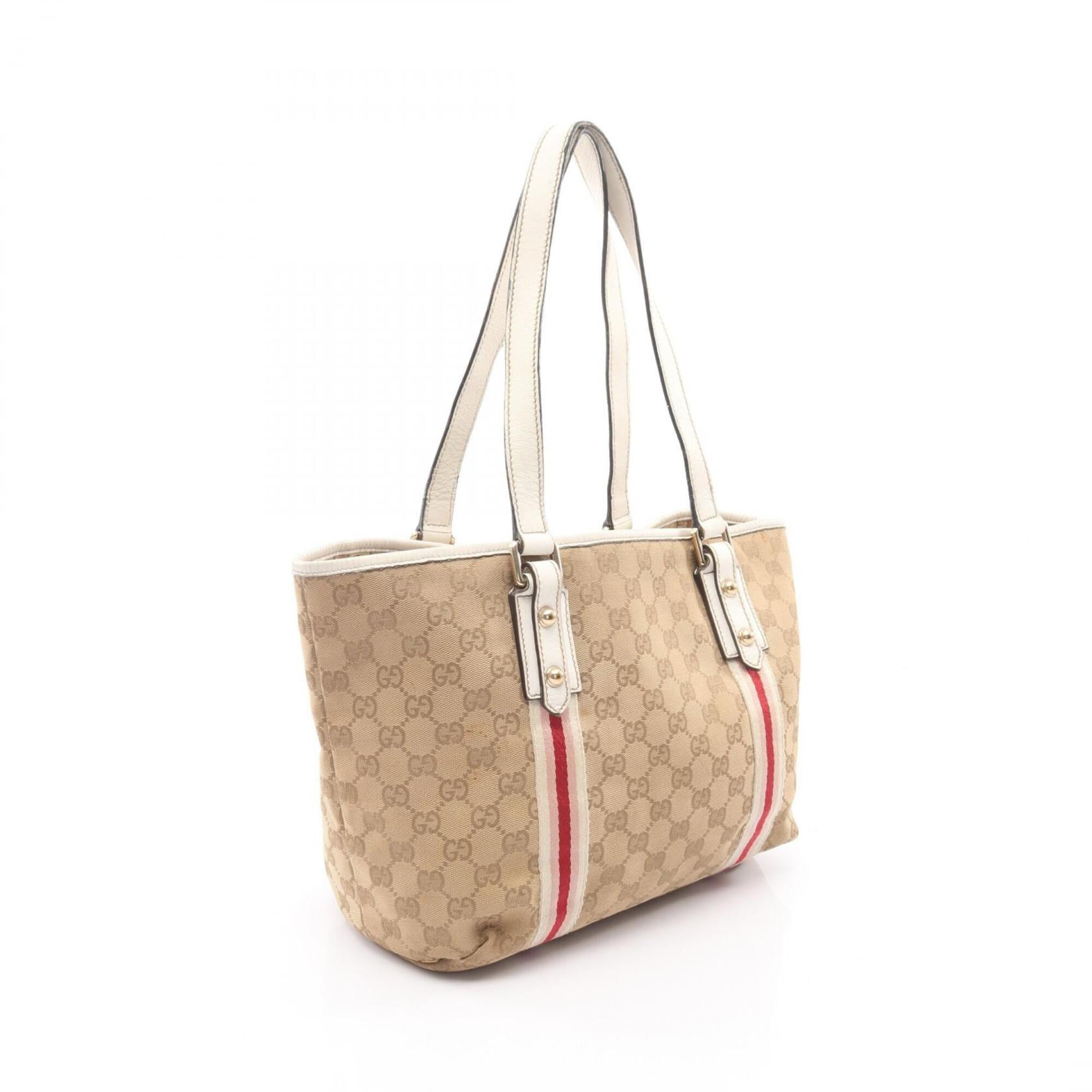 Gucci Beige Pink White Canvas Leather Handbag Tote Bag (Pre-Owned)