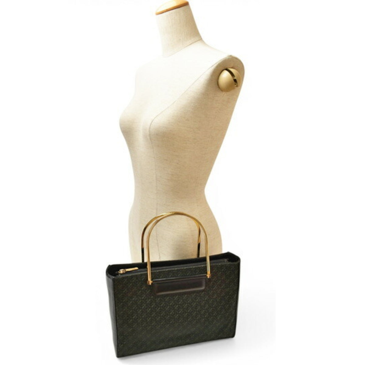 Loewe Black Green Leather Canvas Handbag (Pre-Owned)