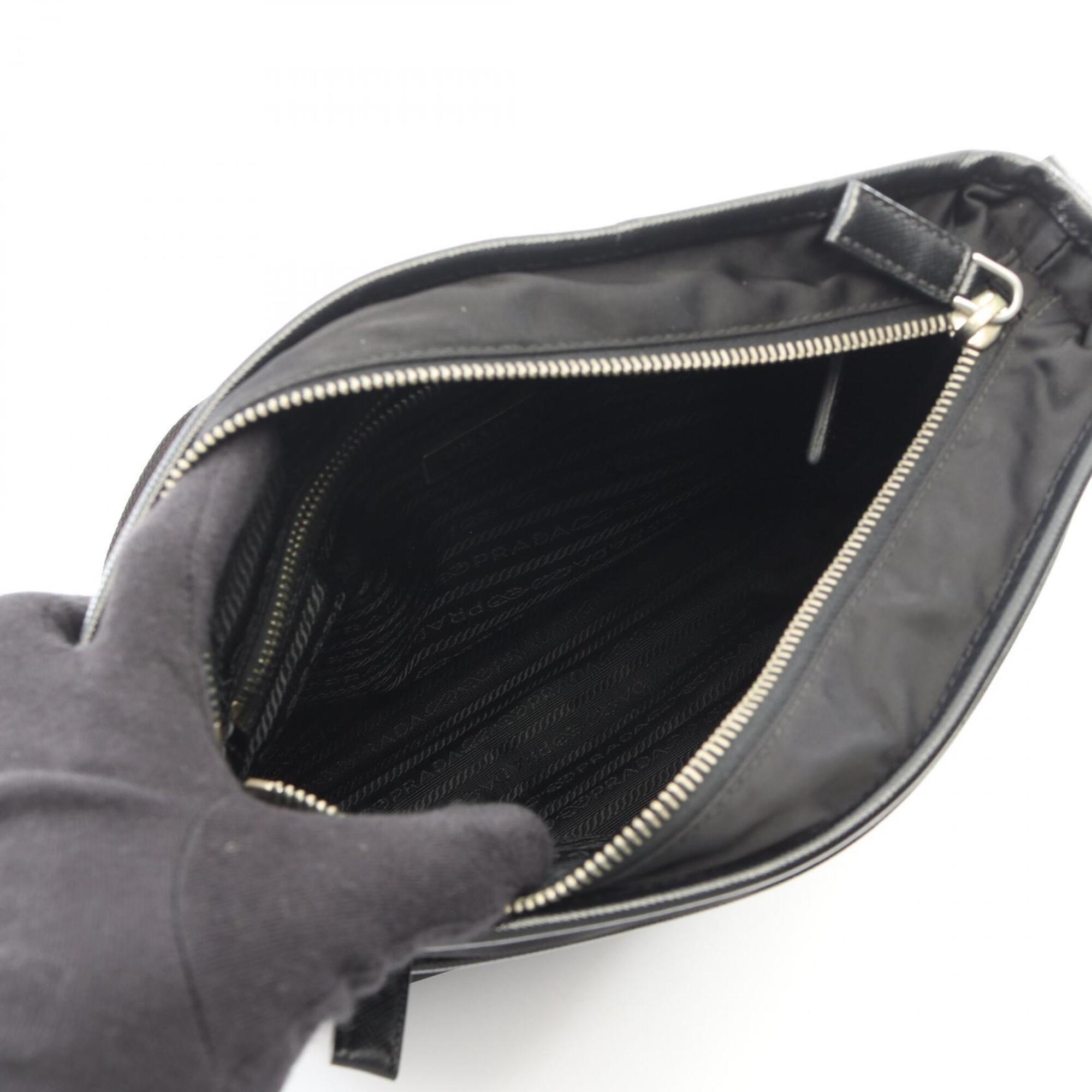 Prada Black Nylon Leather Handbag Shoulder Bag (Pre-Owned)
