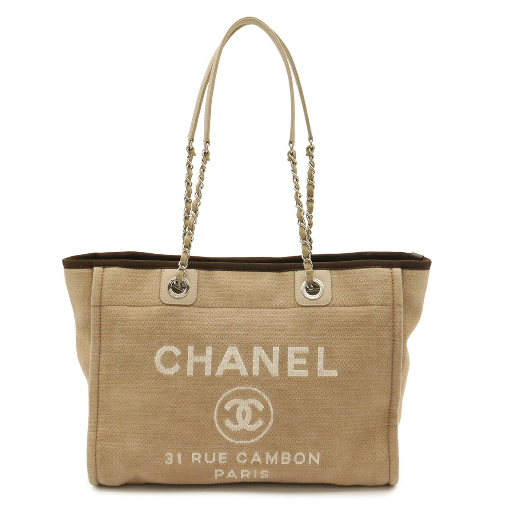Chanel Beige Brown Canvas Shoulder Bag Tote Bag (Pre-Owned)