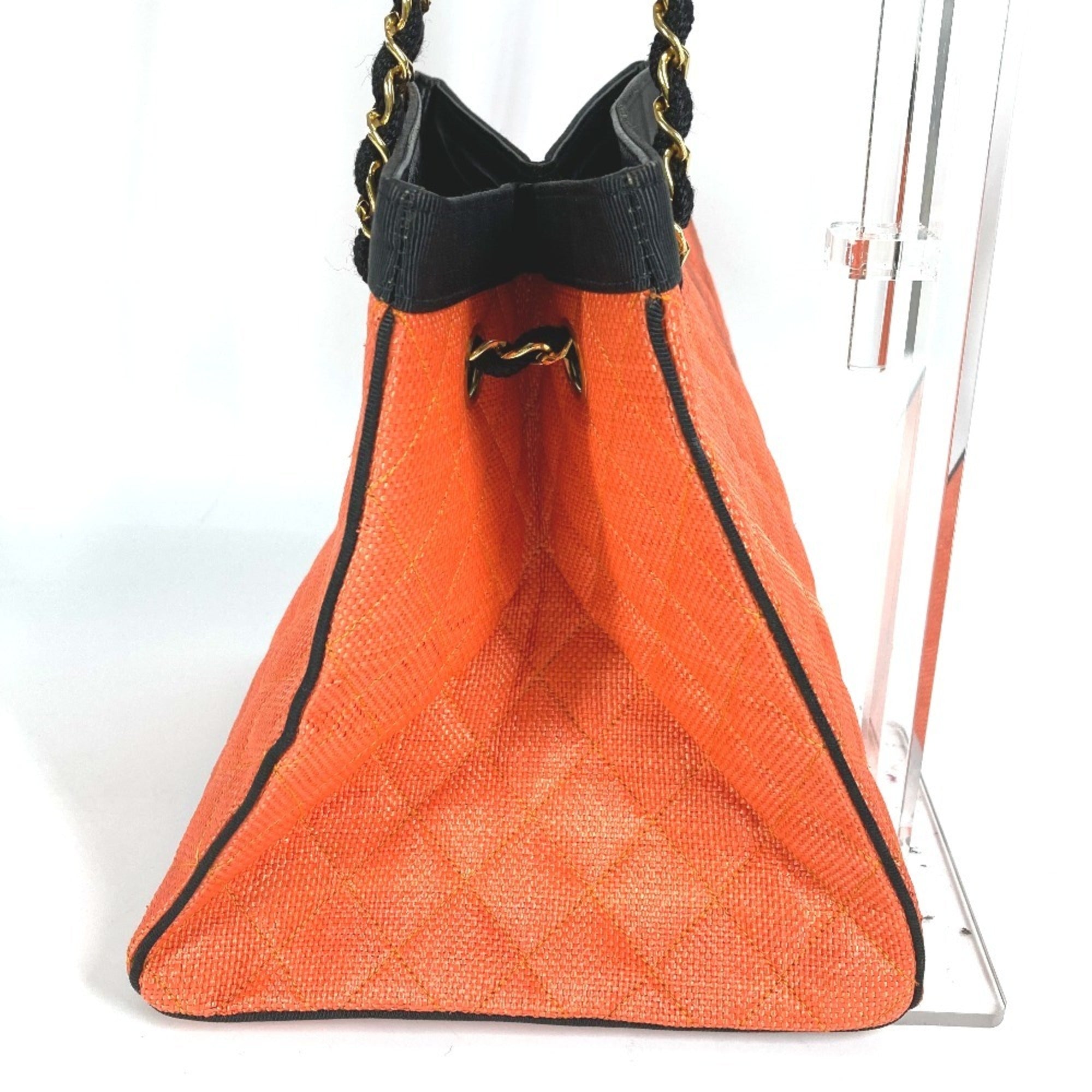 Chanel Matelasse Black Orange Straw Leather Shoulder Bag Tote Bag (Pre-Owned)