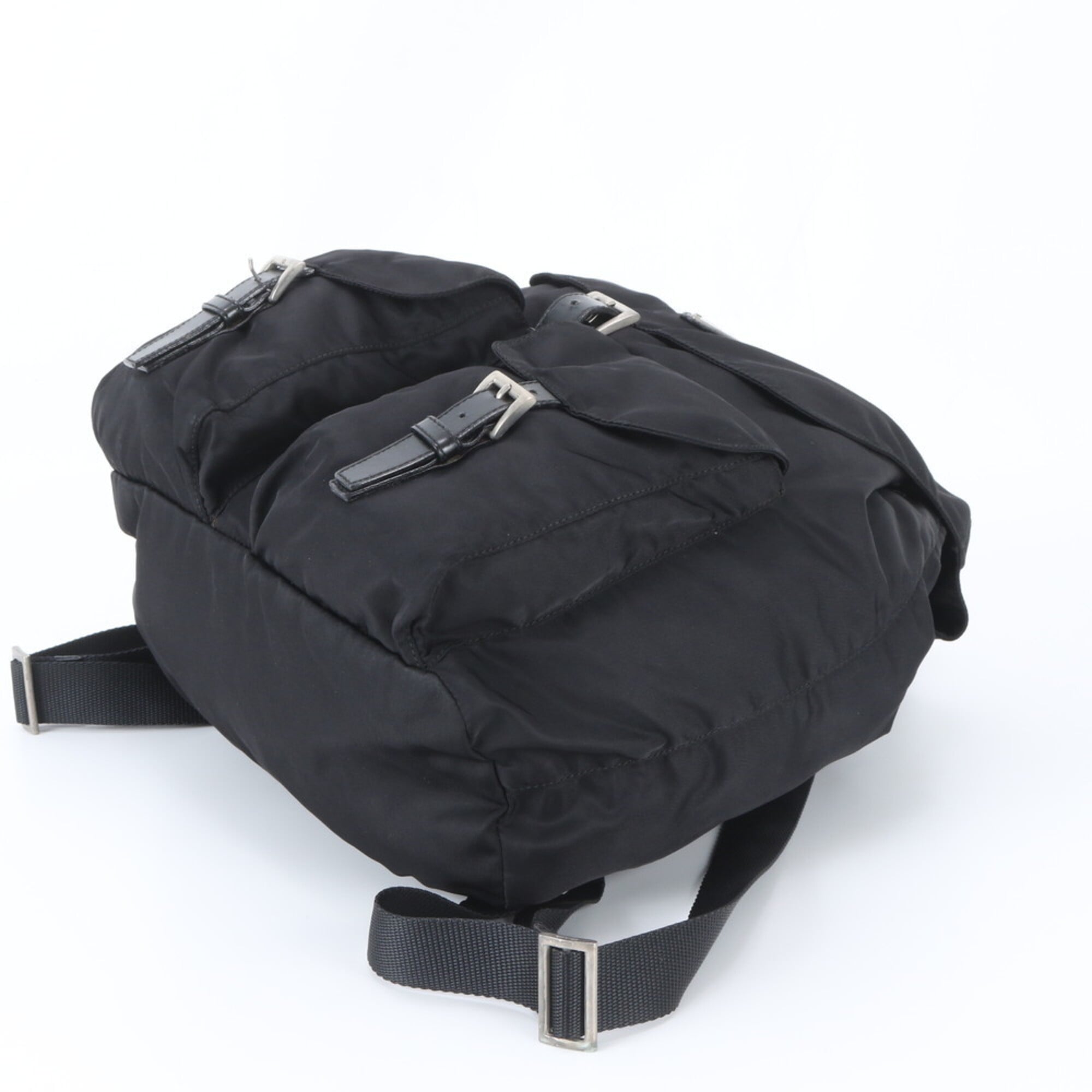 Prada Black Nylon Leather Backpack Handbag (Pre-Owned)