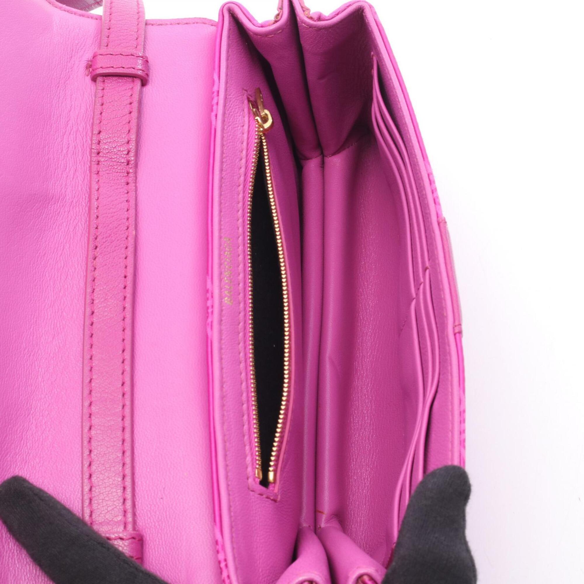 Balenciaga Pink Leather Canvas Handbag Shoulder Bag (Pre-Owned)