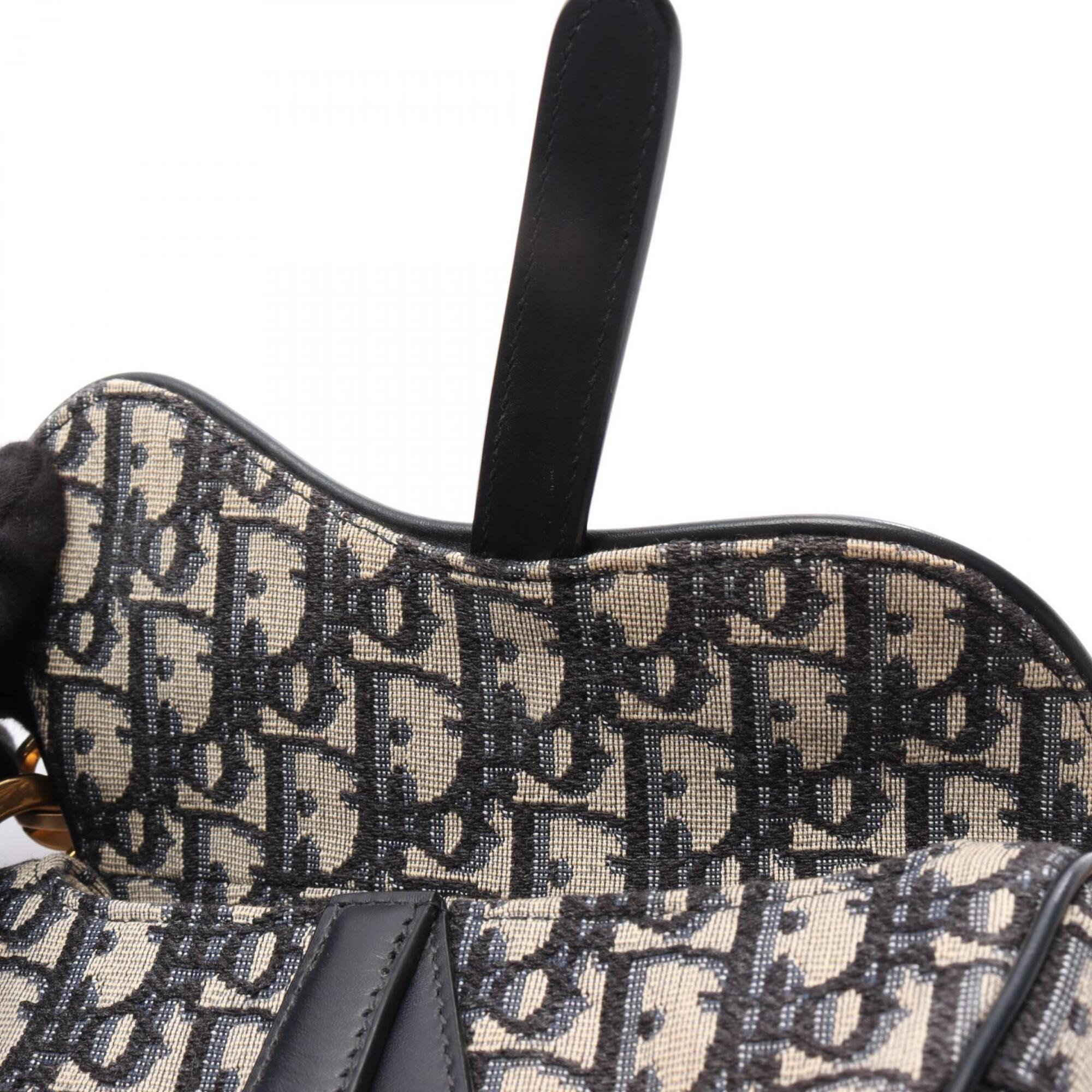 Christian Dior Beige Navy Canvas Leather Handbag Saddle Bag (Pre-Owned)