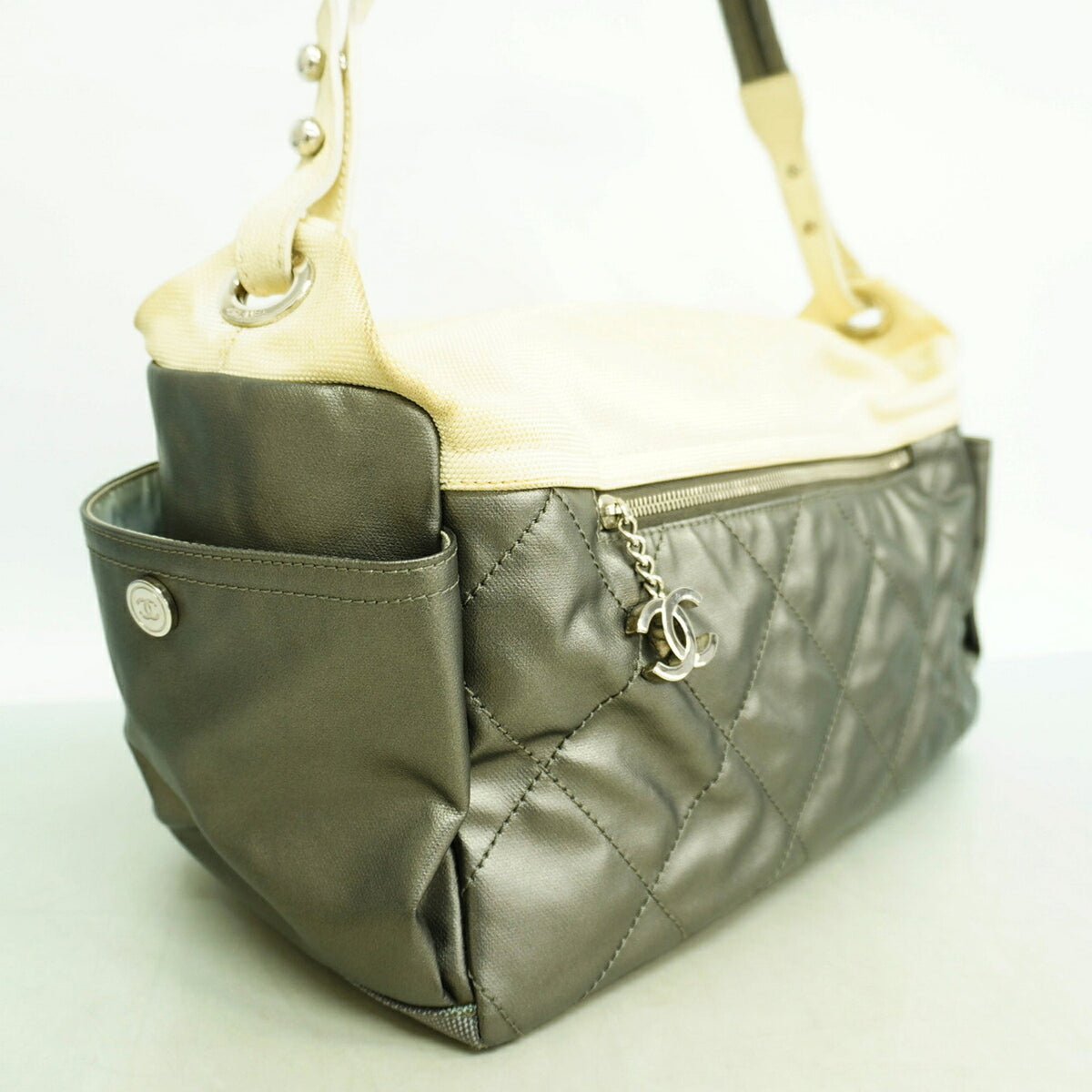 Chanel Gray Coated Canvas Shoulder Bag (Pre-Owned)