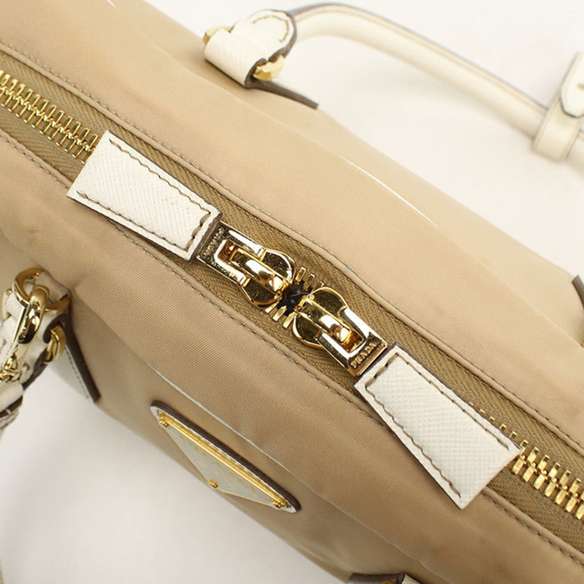 Prada Beige Nylon Leather Handbag (Pre-Owned)