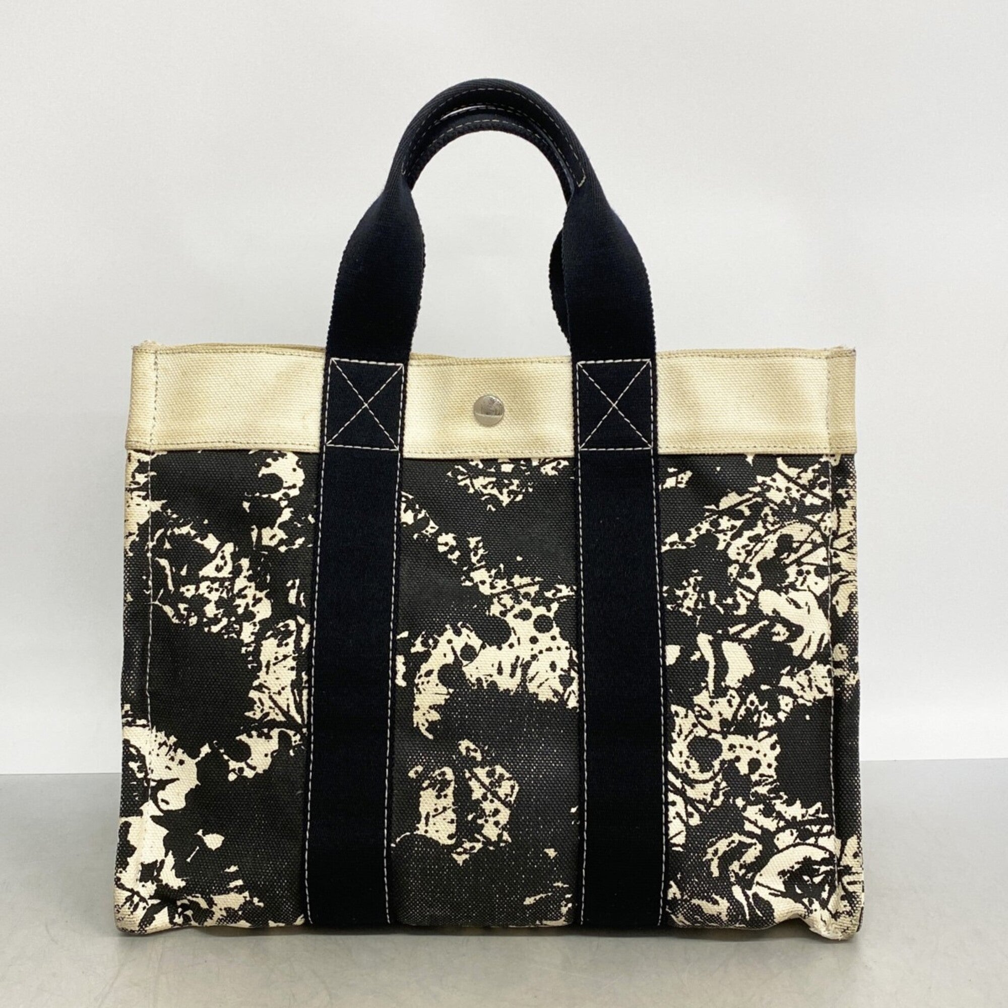 Hermes Black White Canvas Tote Bag (Pre-Owned)