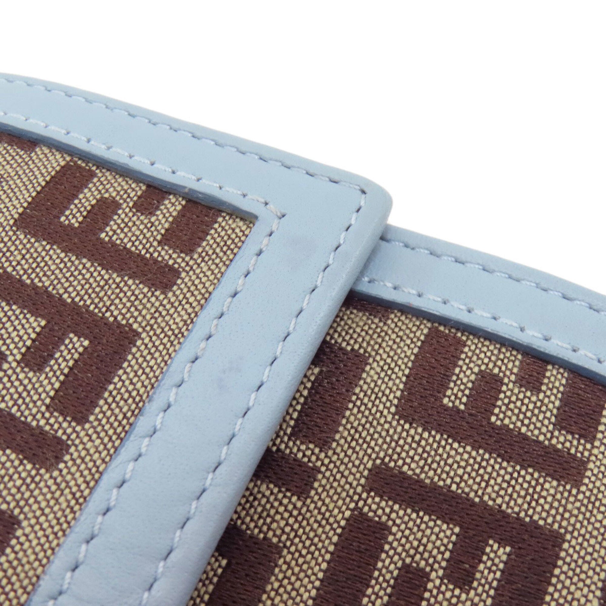 Fendi Zucchino Brown Light Blue Zucchino Long Wallet (Bi-Fold) (Pre-Owned)
