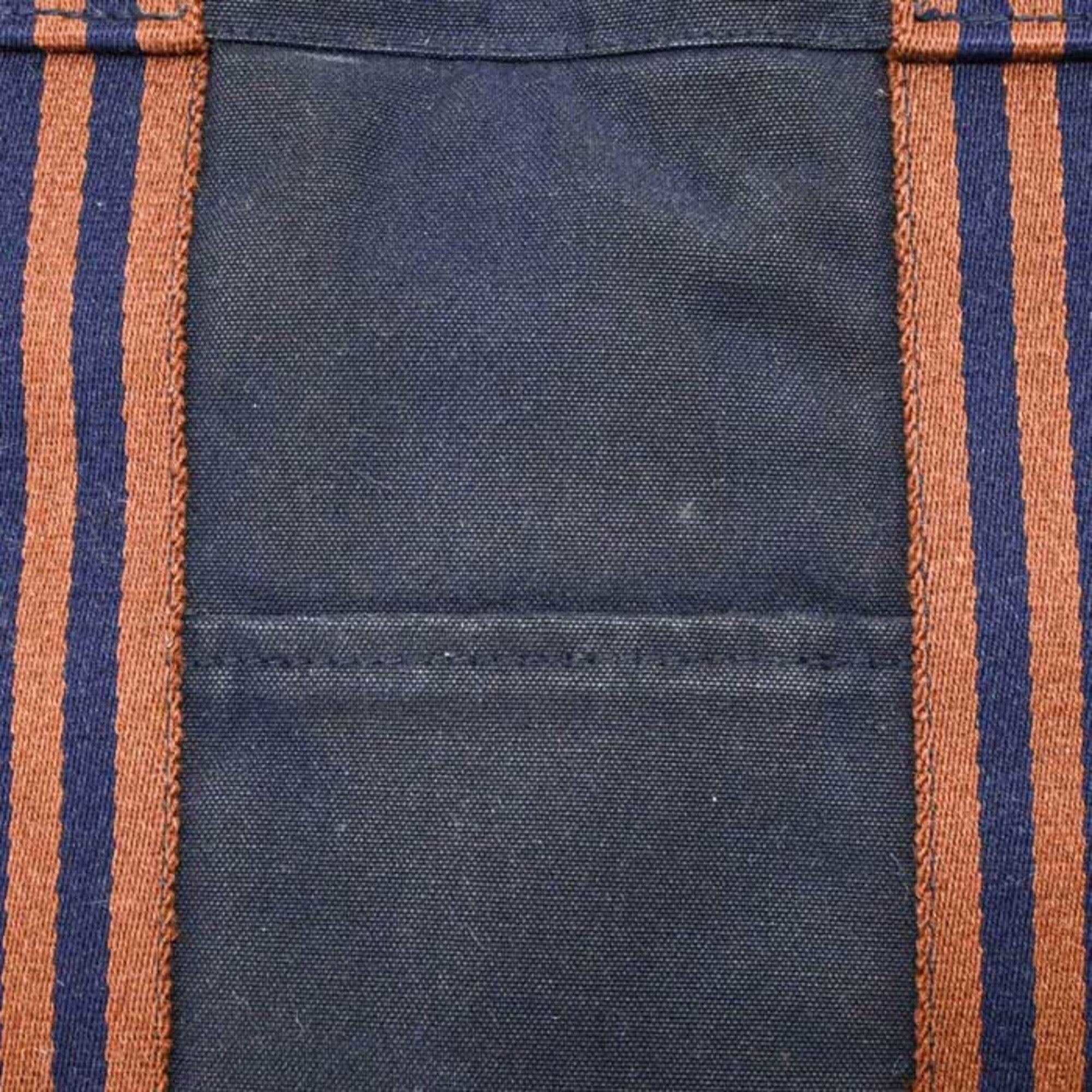 Hermes Brown Navy Canvas Handbag Tote Bag (Pre-Owned)