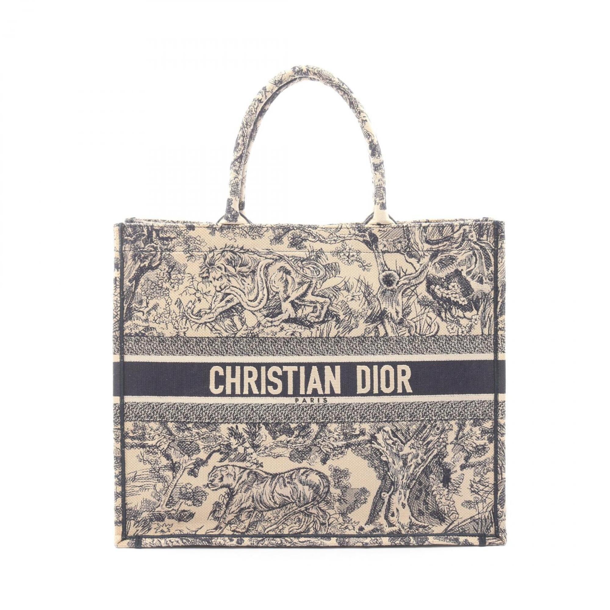 Christian Dior Beige Navy Canvas Handbag Tote Bag (Pre-Owned)