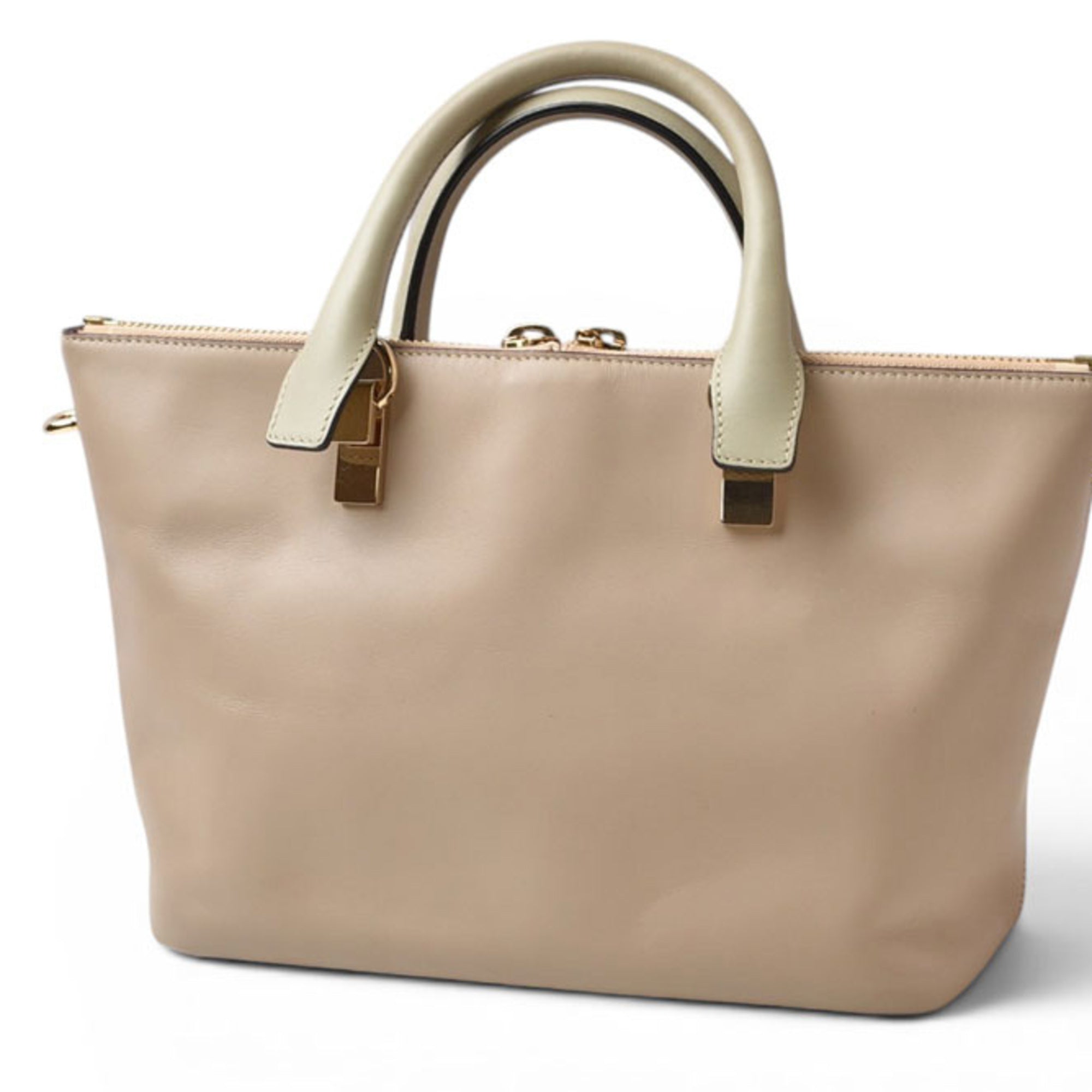 Chloé Beige Red Color Leather Handbag Tote Bag (Pre-Owned)