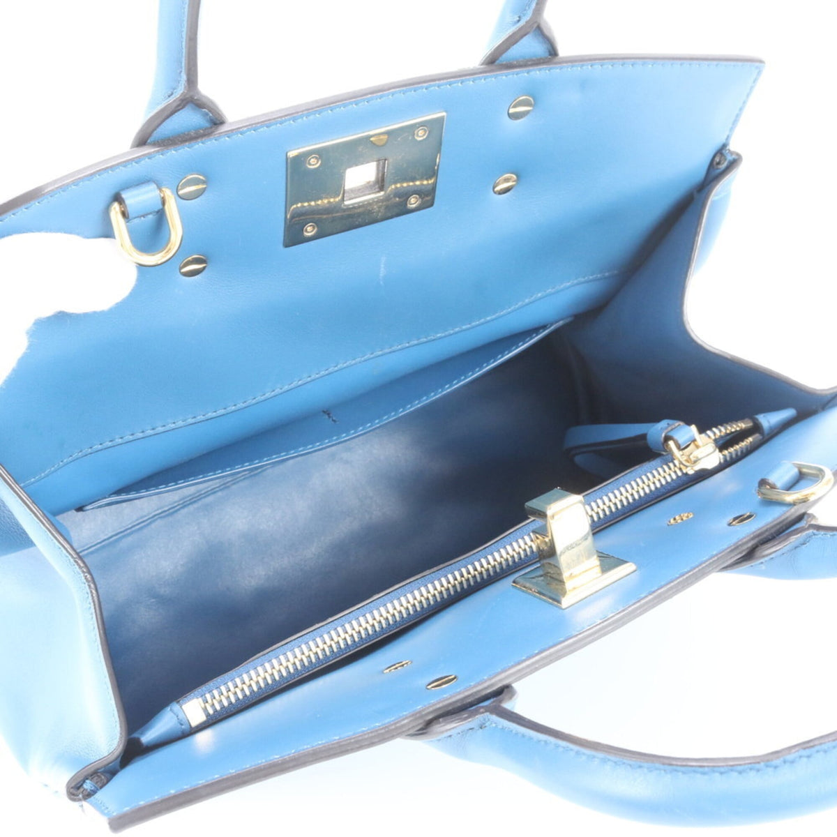 Salvatore Ferragamo Gancini Blue Leather Handbag Tote Bag (Pre-Owned)