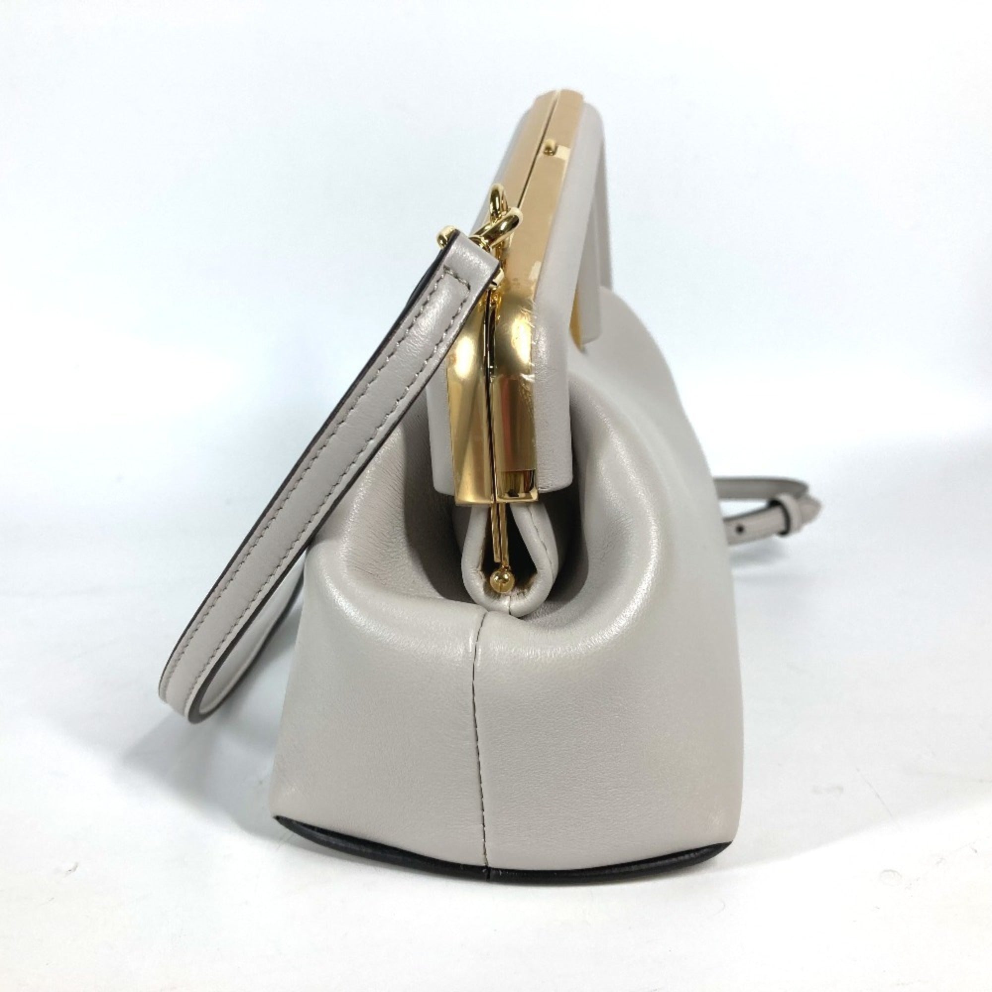 Fendi Gray White Leather Clutch Bag Pochette Shoulder Bag (Pre-Owned)