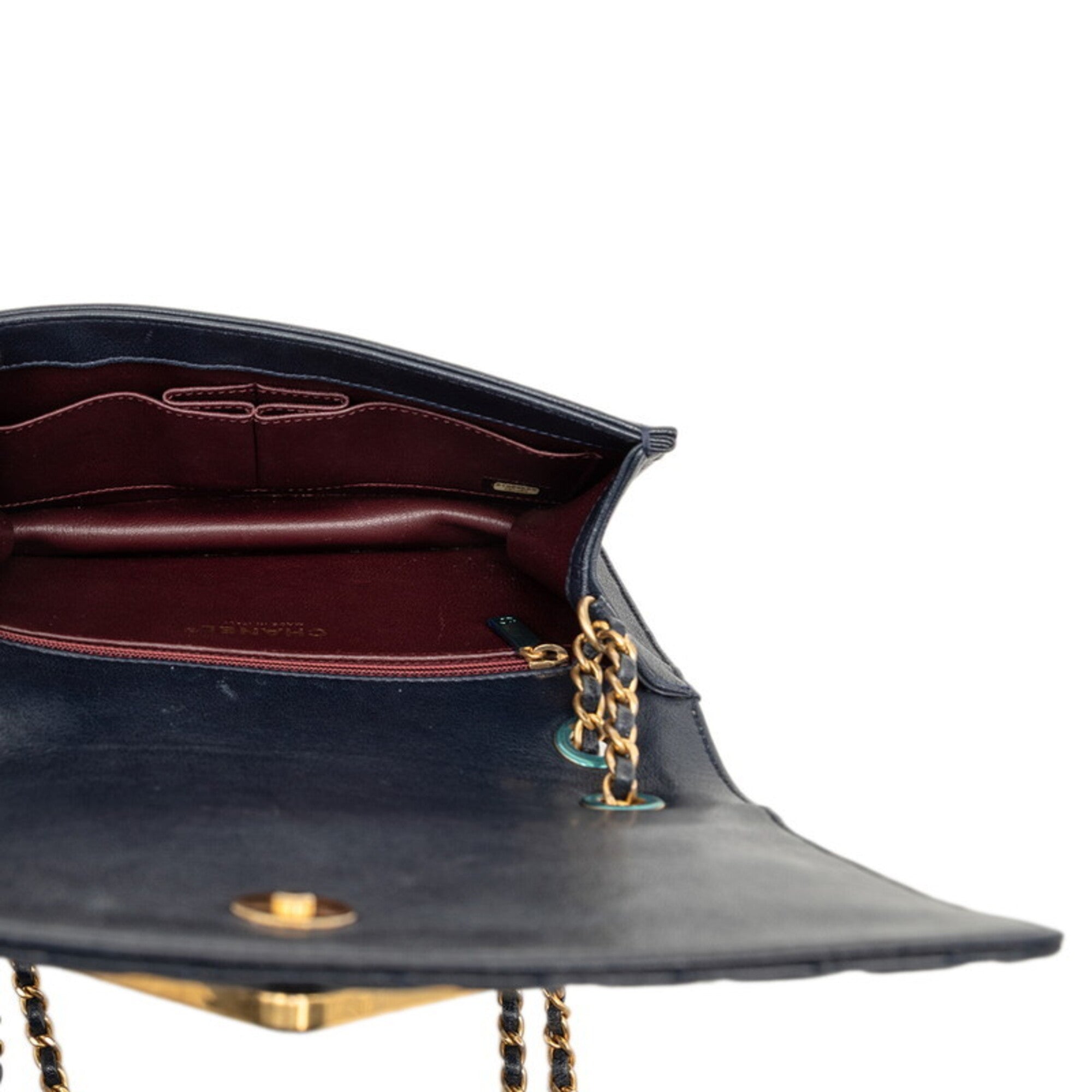Chanel Gold Navy Leather Shoulder Bag (Pre-Owned)