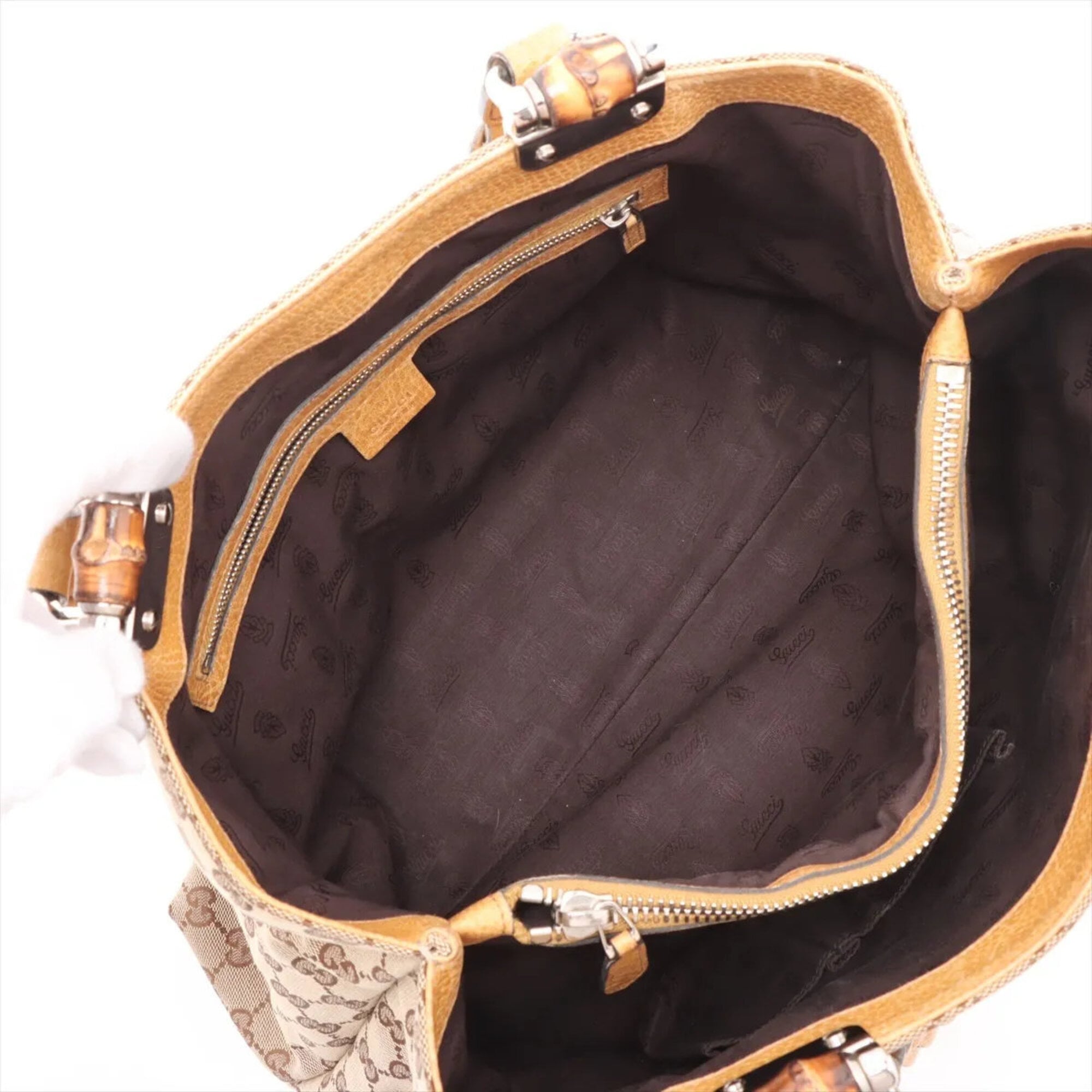 Gucci Beige Canvas Leather Handbag Tote Bag (Pre-Owned)