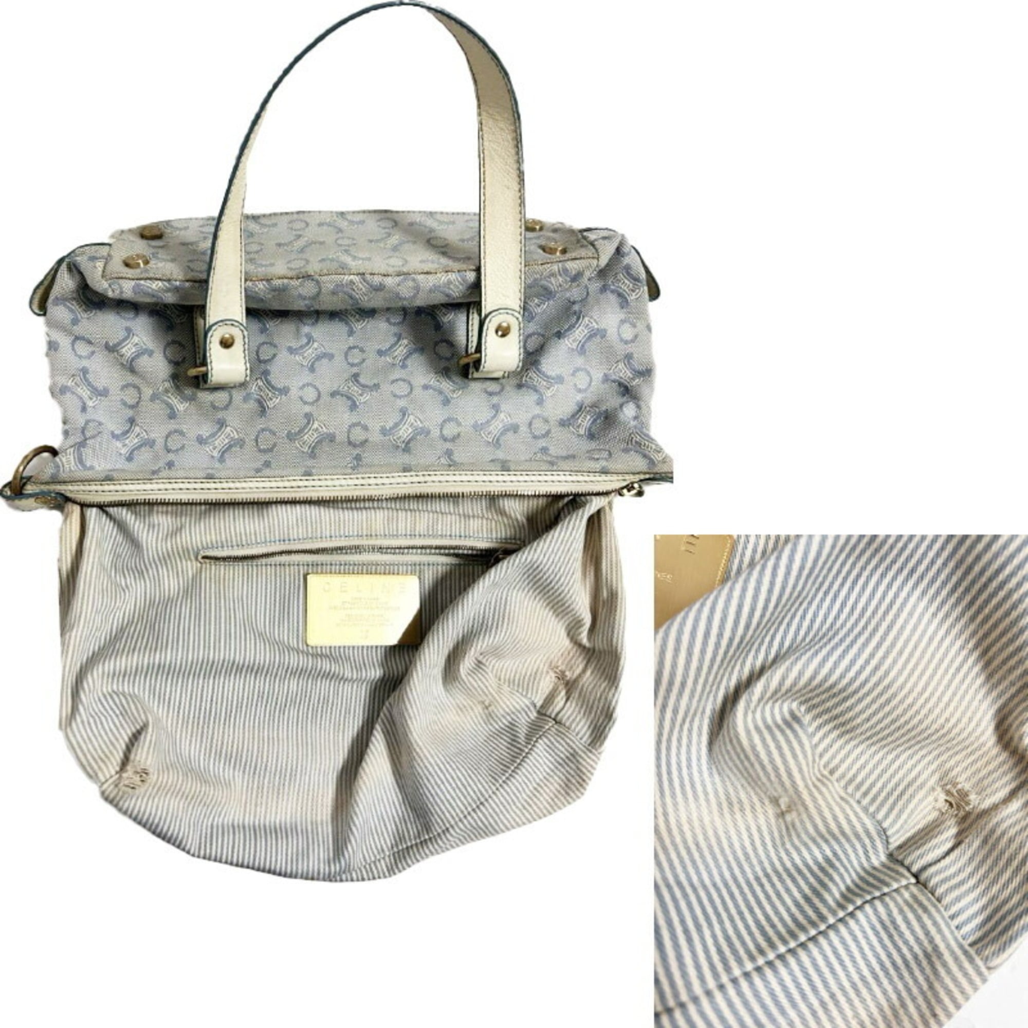 Celine Light Blue White Canvas Tote Bag (Pre-Owned)