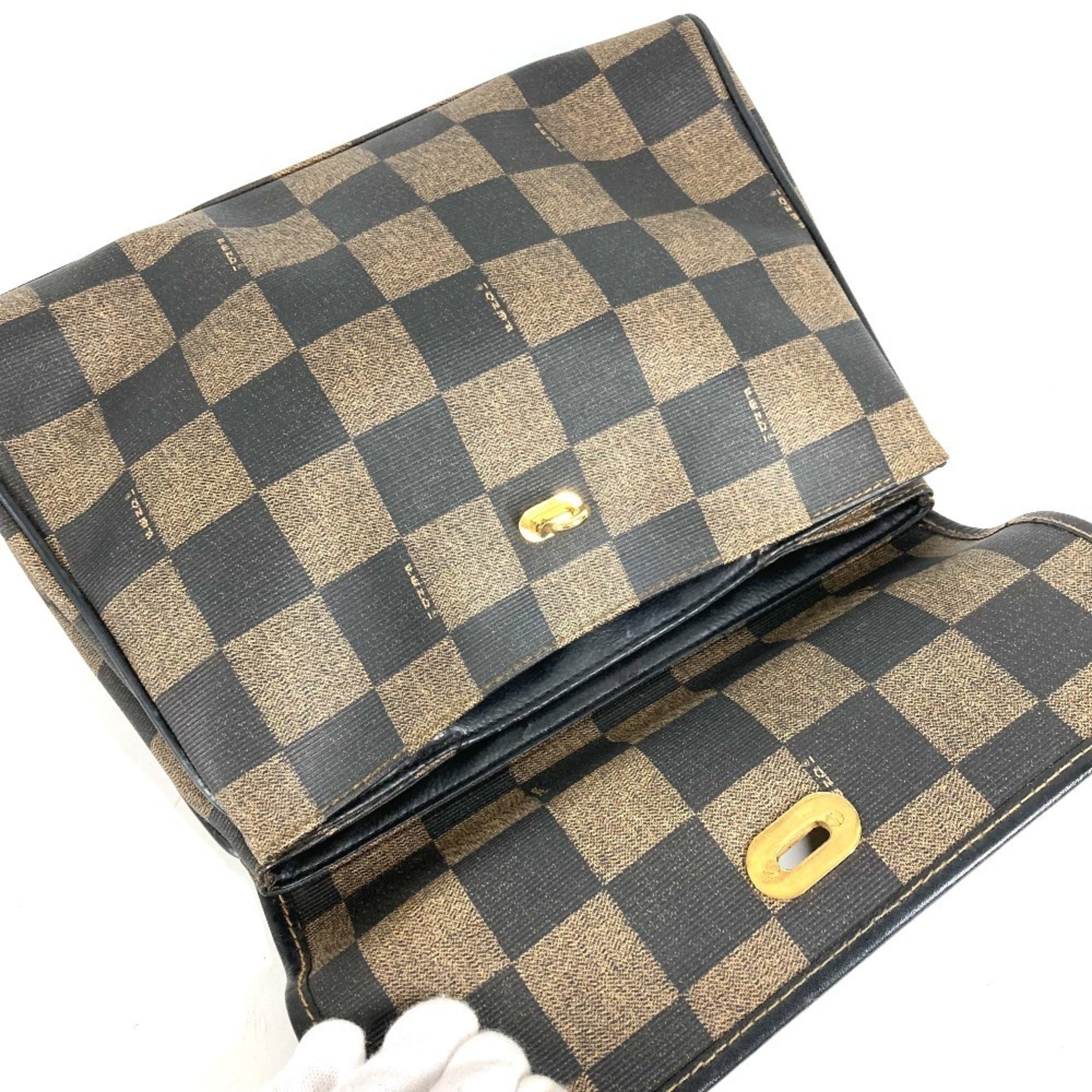 Fendi Brown Khaki Leather Pvc Handbag Tote Bag (Pre-Owned)