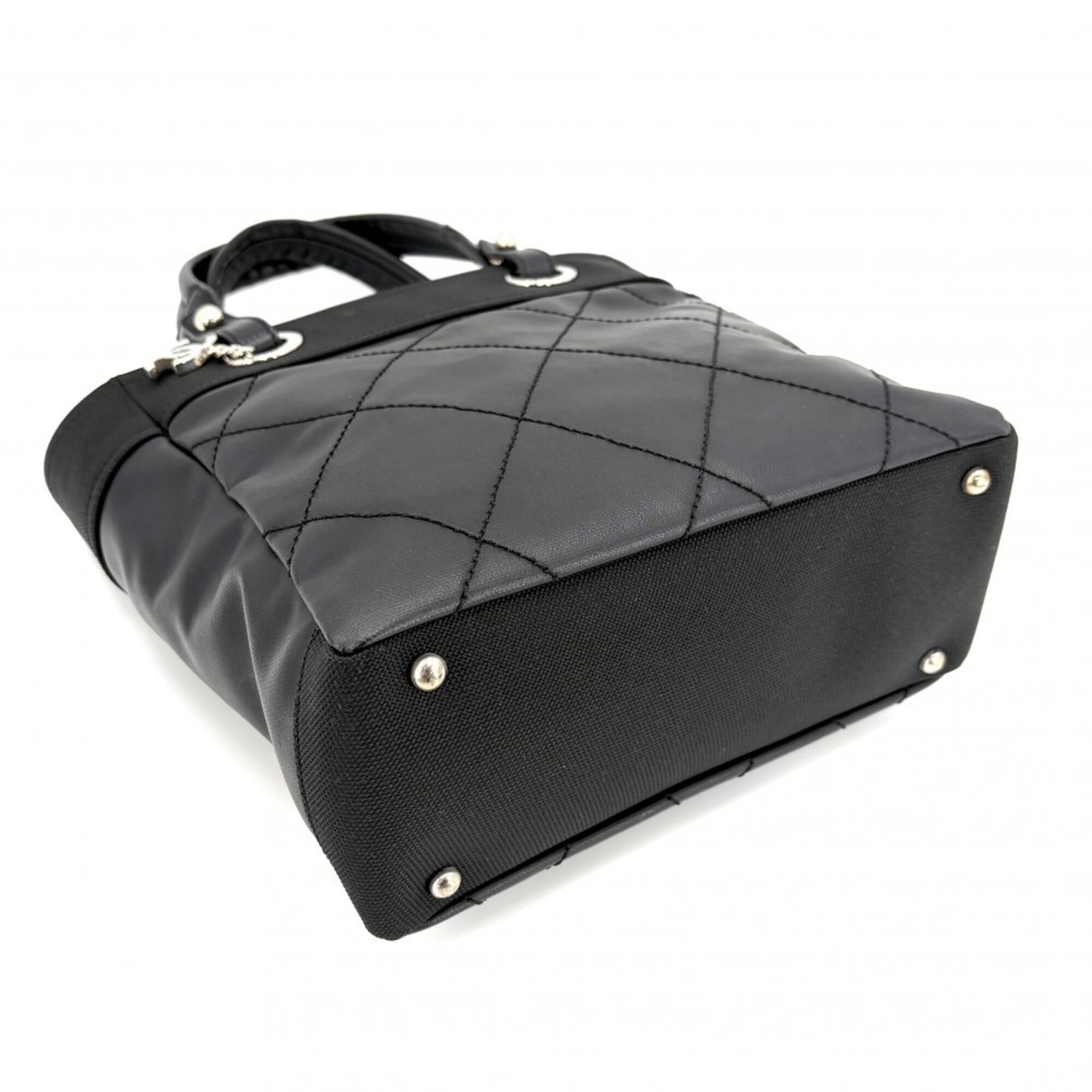 Chanel Black Coated Canvas Leather Handbag Tote Bag (Pre-Owned)